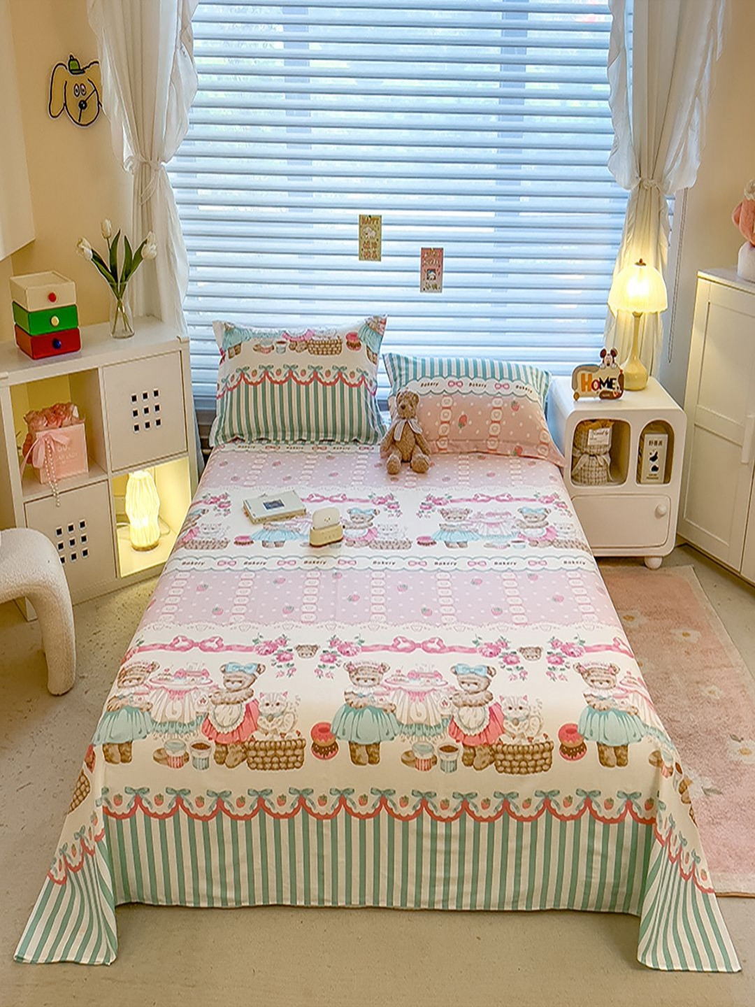 JC HOME Premium Collection White Conversational Pure Cotton 220 TC Single Fine Bedsheet with a Pillow Cover-160 x 230 cm