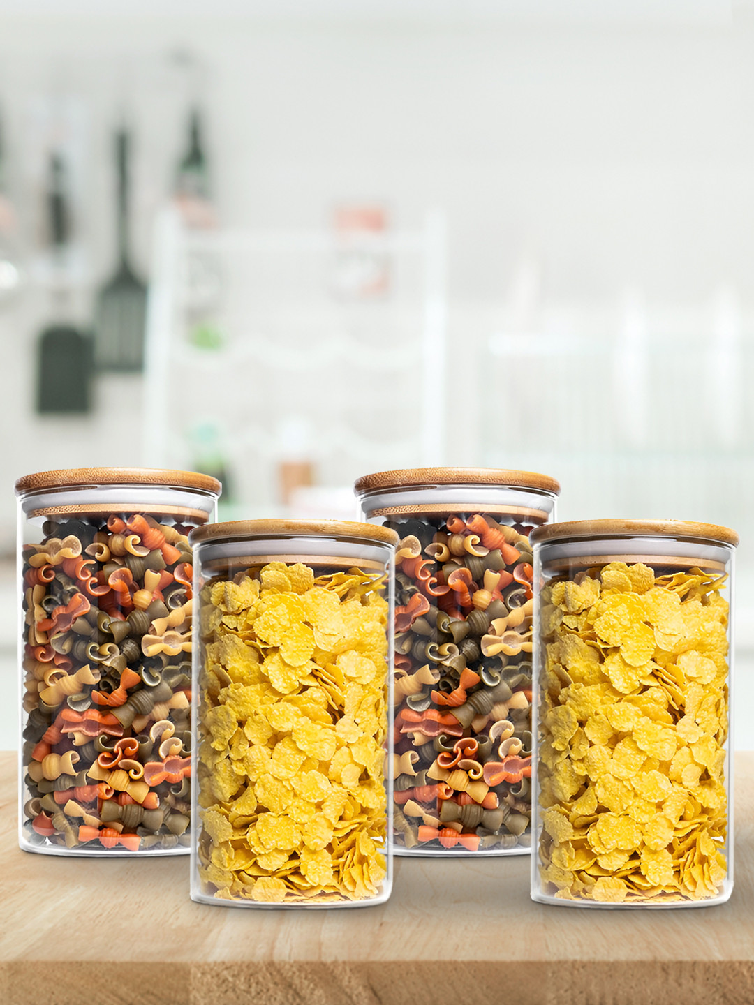 Allo Brown Glass Air Tight 4 Piece Clip-On Canister-600ml