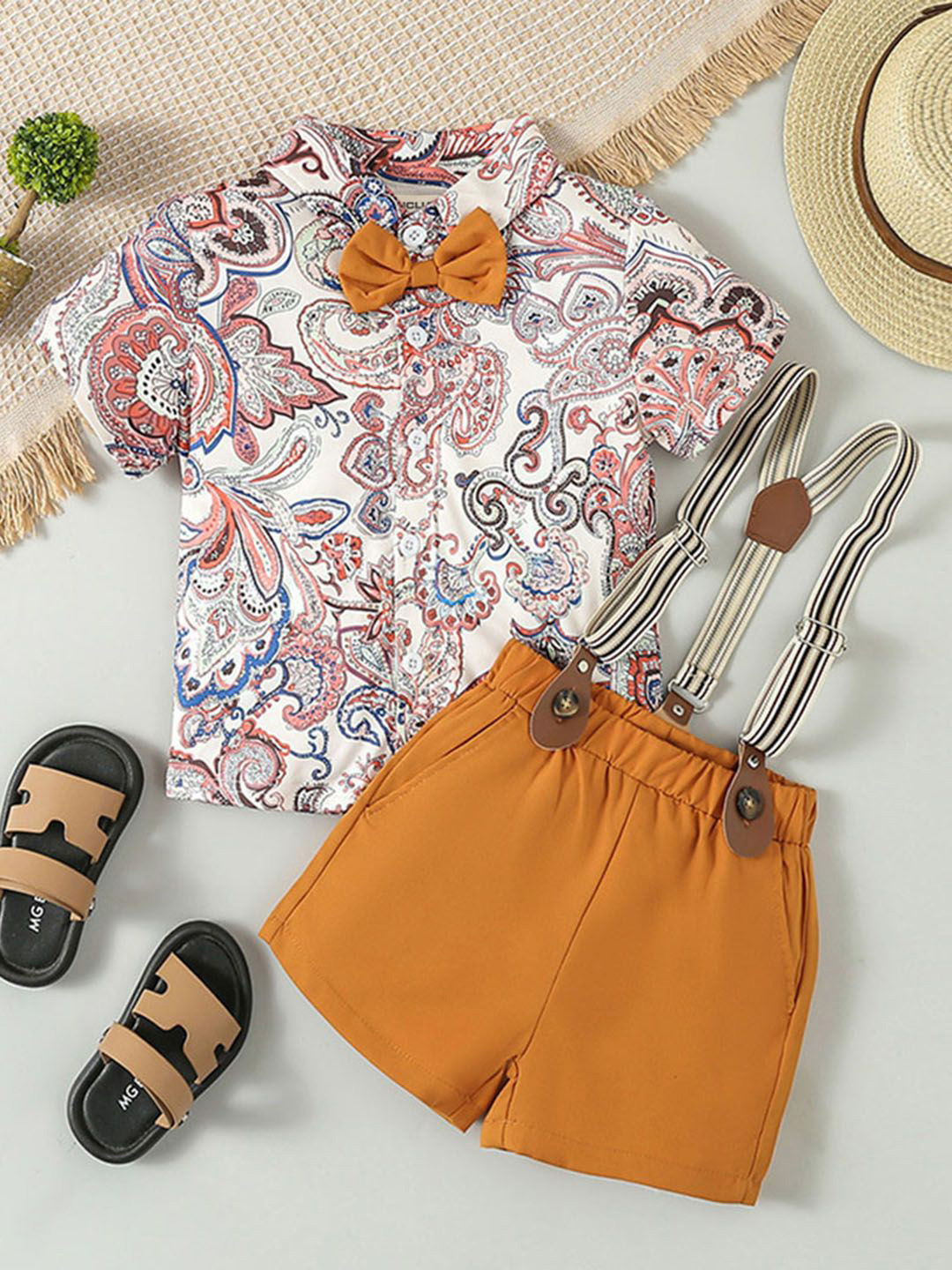 INCLUD Boys Ethnic Motifs Printed Shorts And Shirt With Suspender