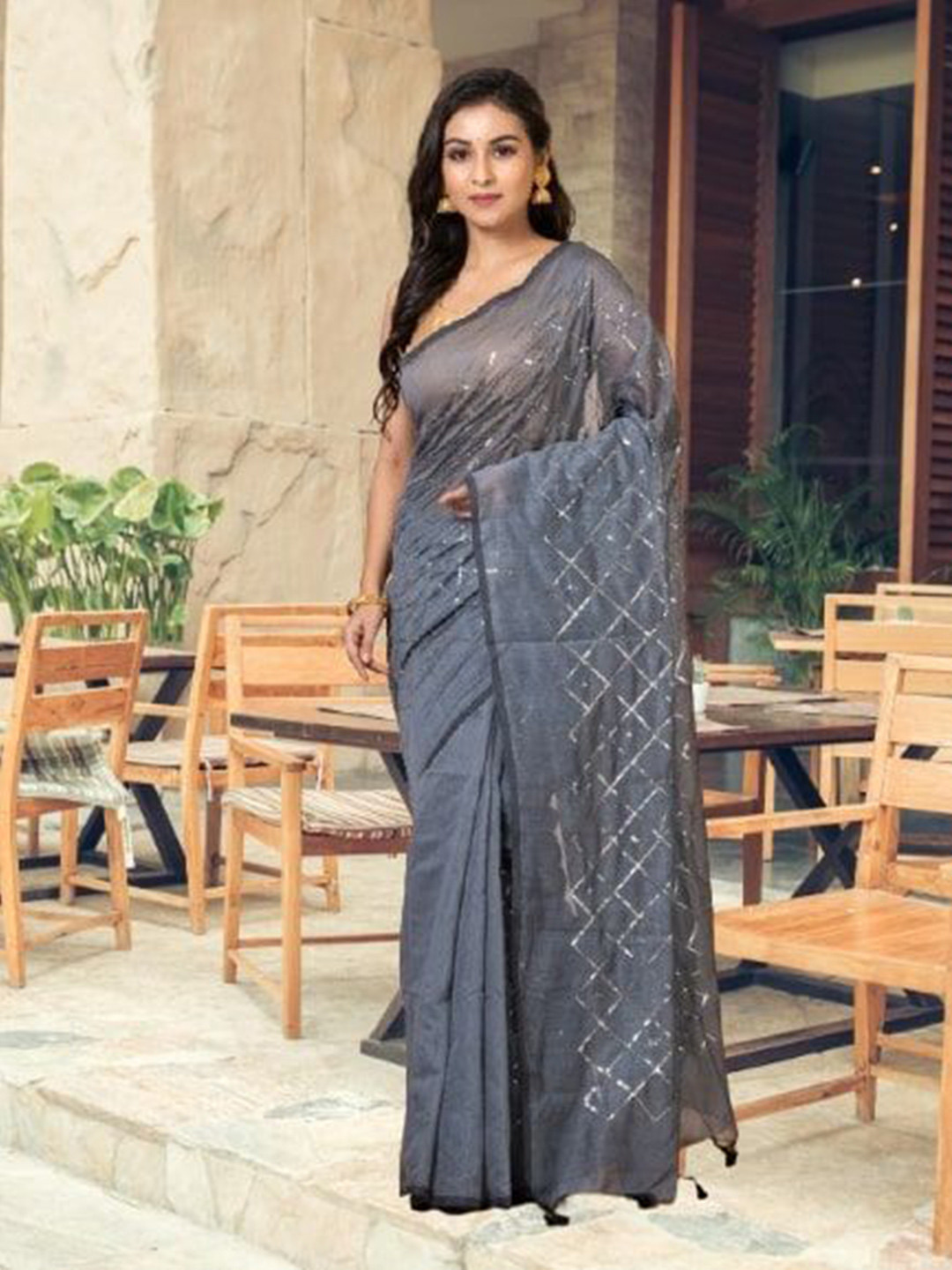 Laa Calcutta Sequinned Work Saree