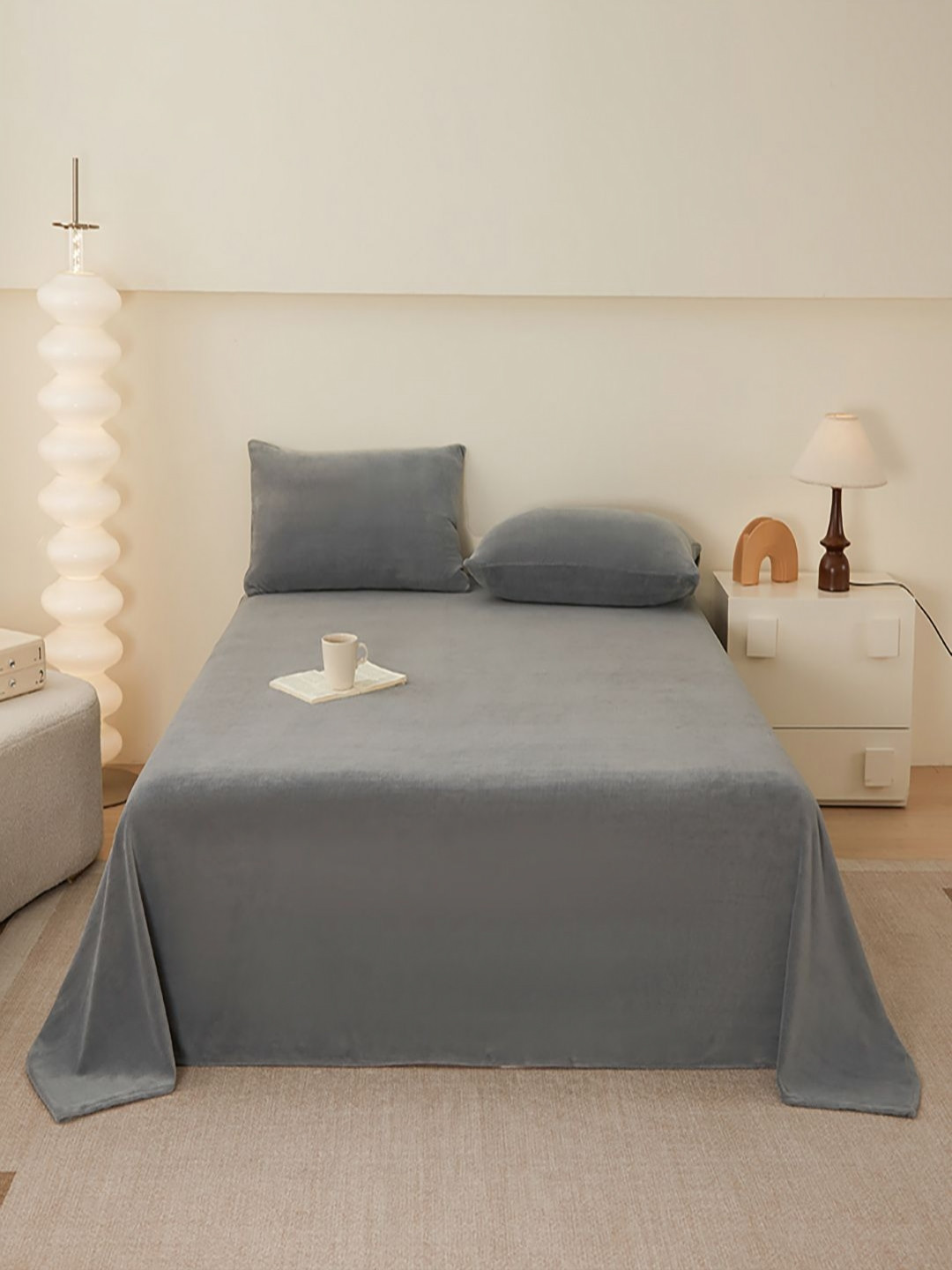 JC HOME Grey Pure Cotton 140TC Queen Bedsheet Set - 2.00 m x 2.45 m