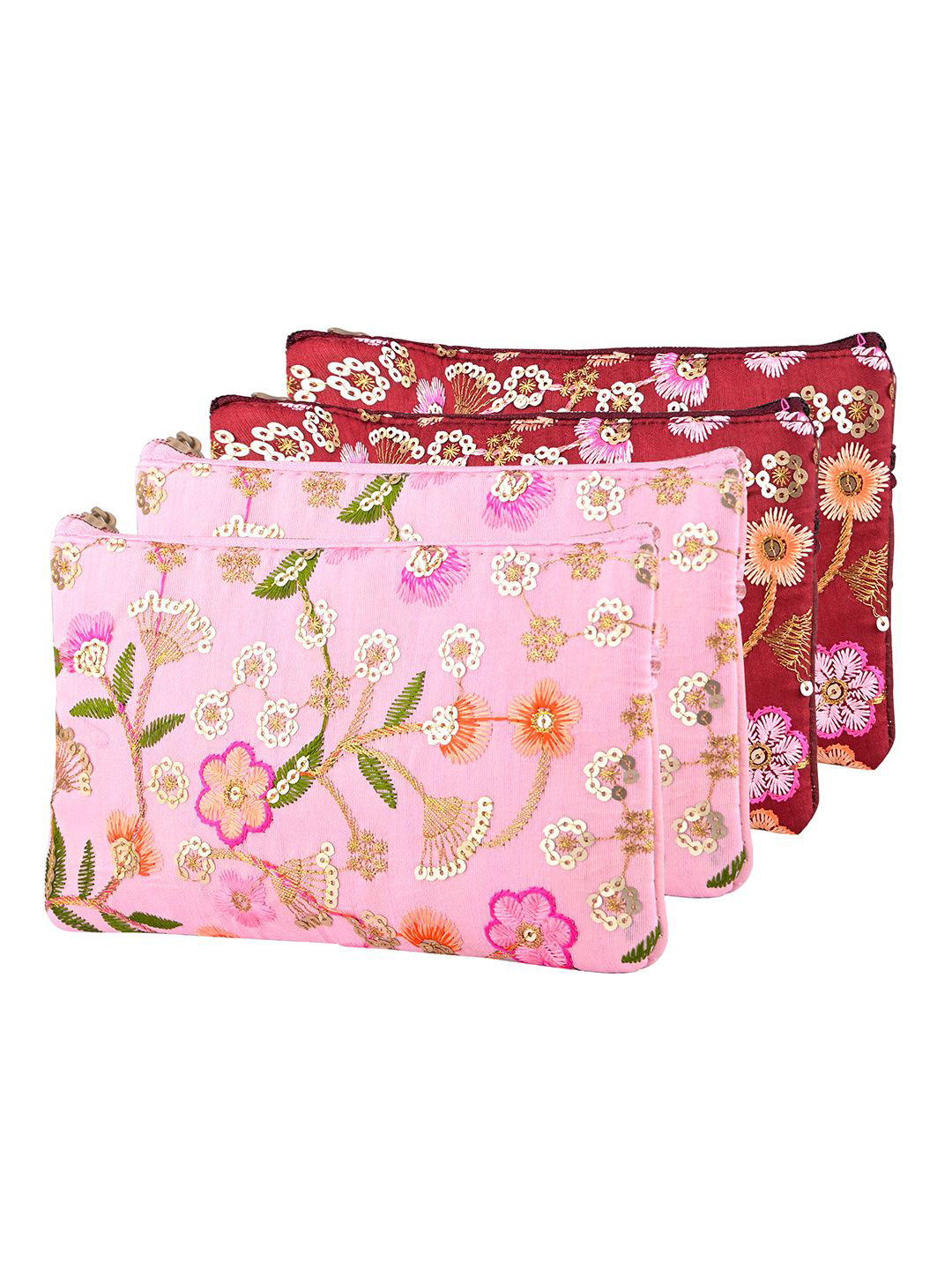 Kuber Industries 4 Pcs Traditional Ladies Hand Purse with Zip Embroidered Clutch