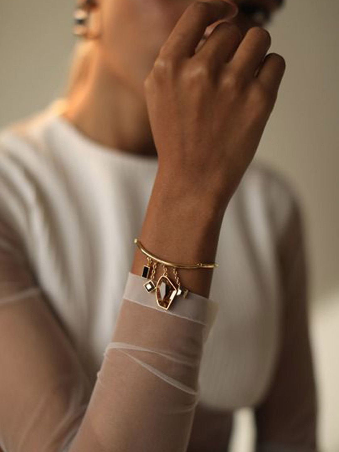 ESME Gold-Plated Artificial Stones Studded Charm Bracelet