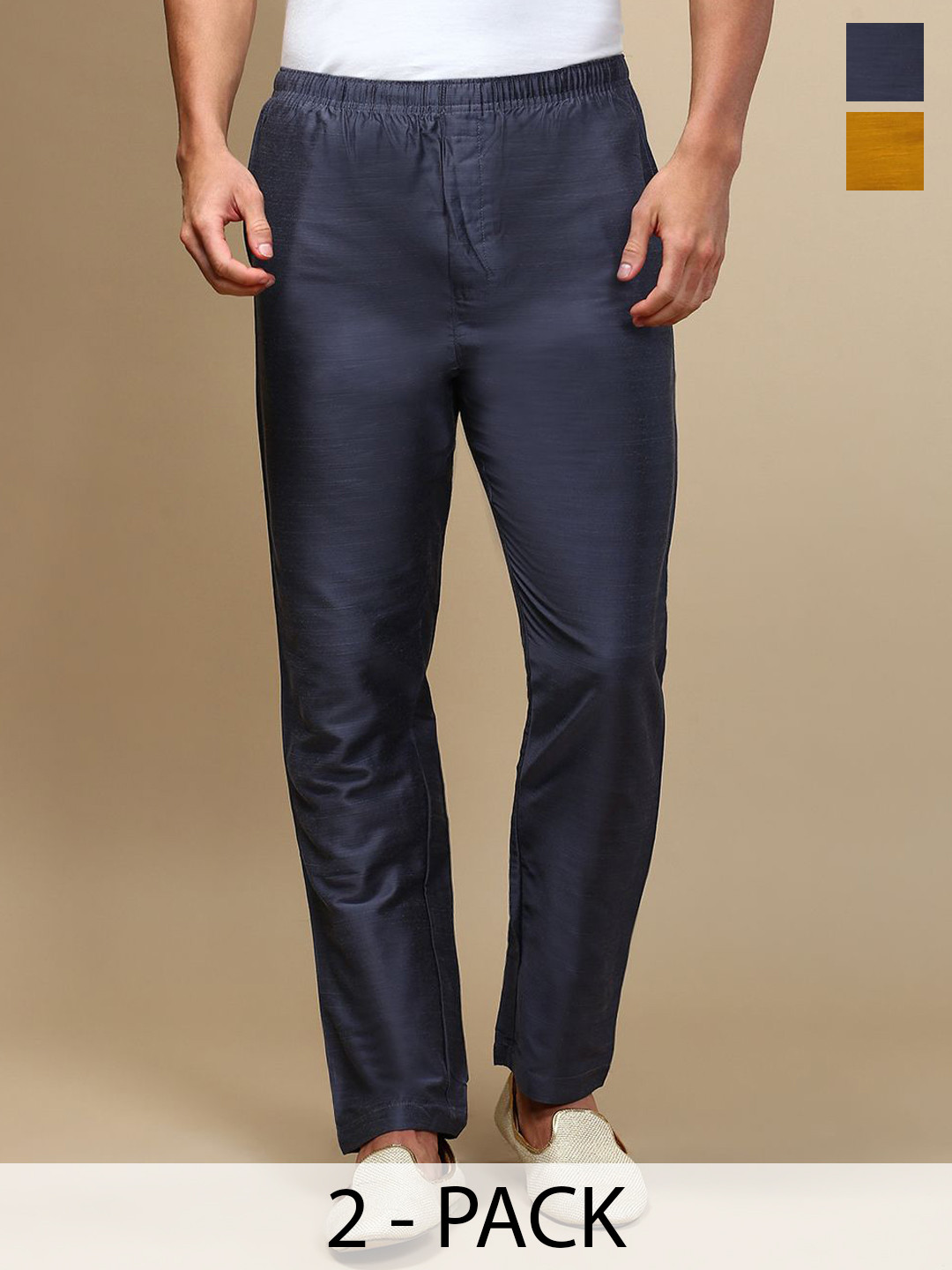 WHITE HEART Men Pack Of 2 Mid-Rise Pyjamas