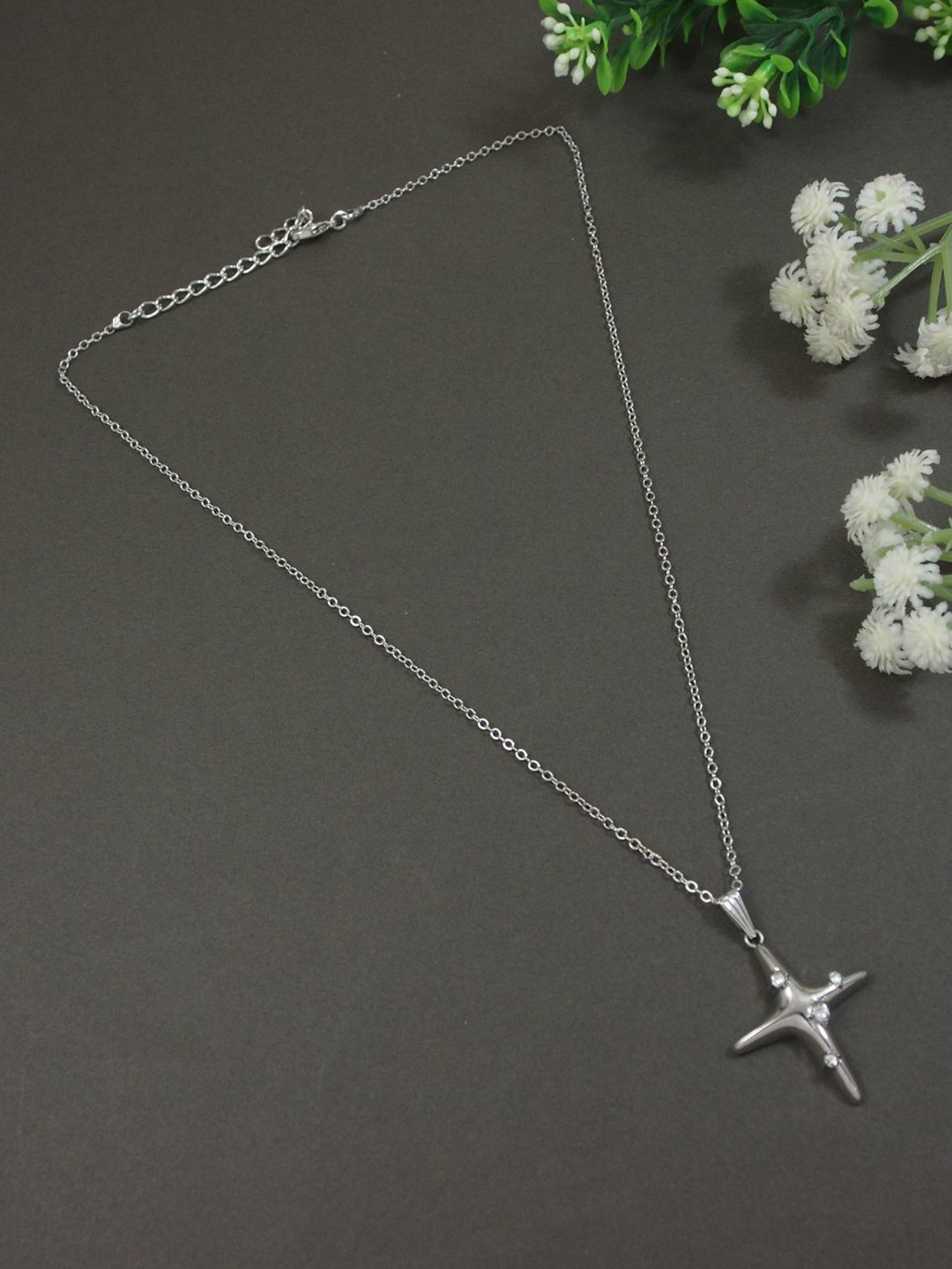 V FASHION JEWELLERY Silver-Plated Plus Pendant with Chain