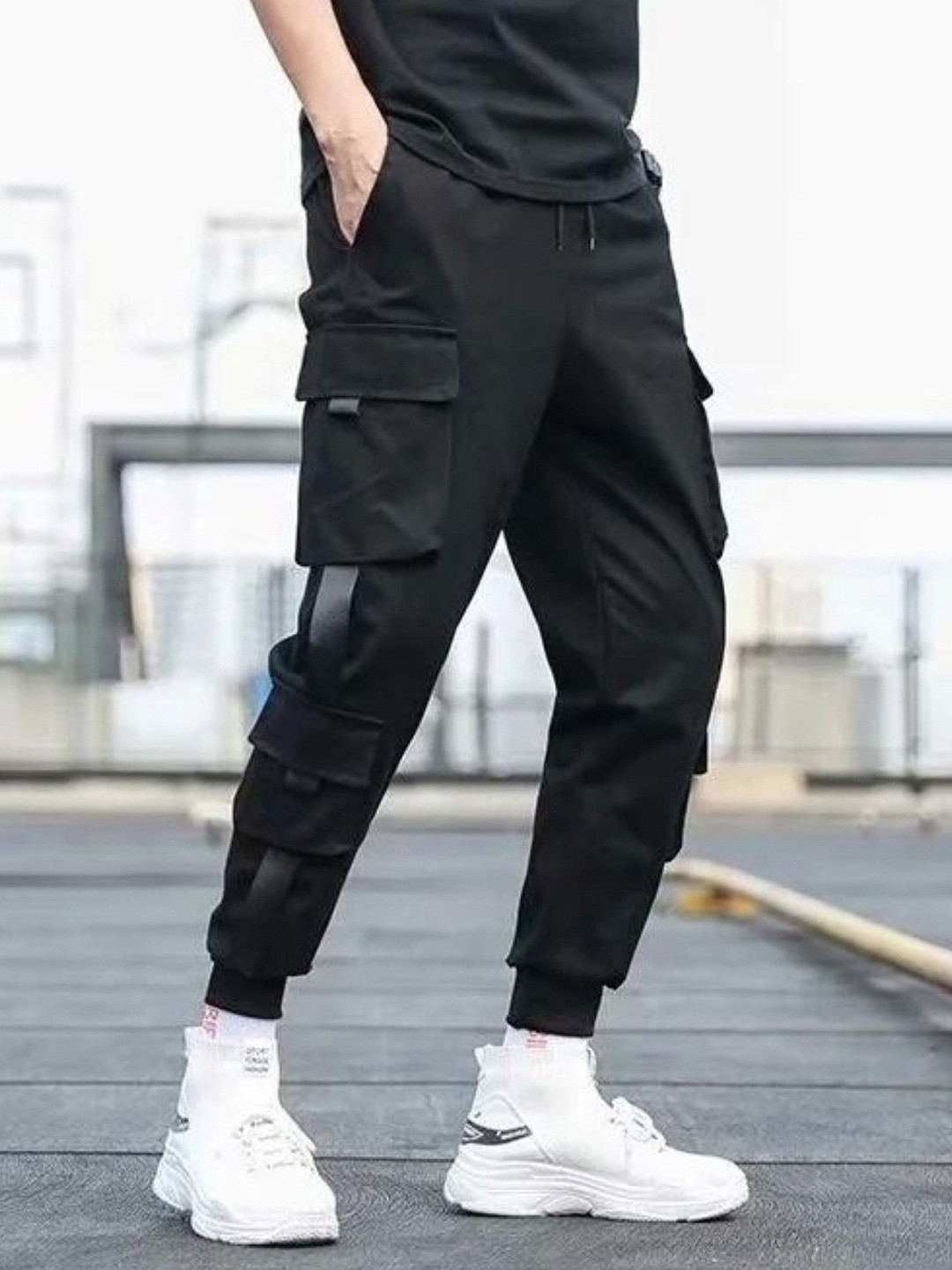 StyleCast Men Urban Slim Fit Black Cargo Joggers