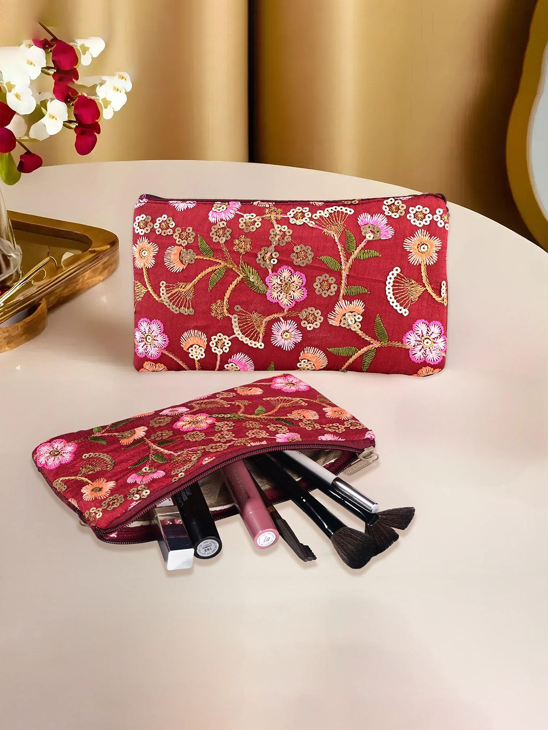 Kuber Industries 4 Pcs Traditional Ladies Hand Purse with Zip Embroidered Clutch