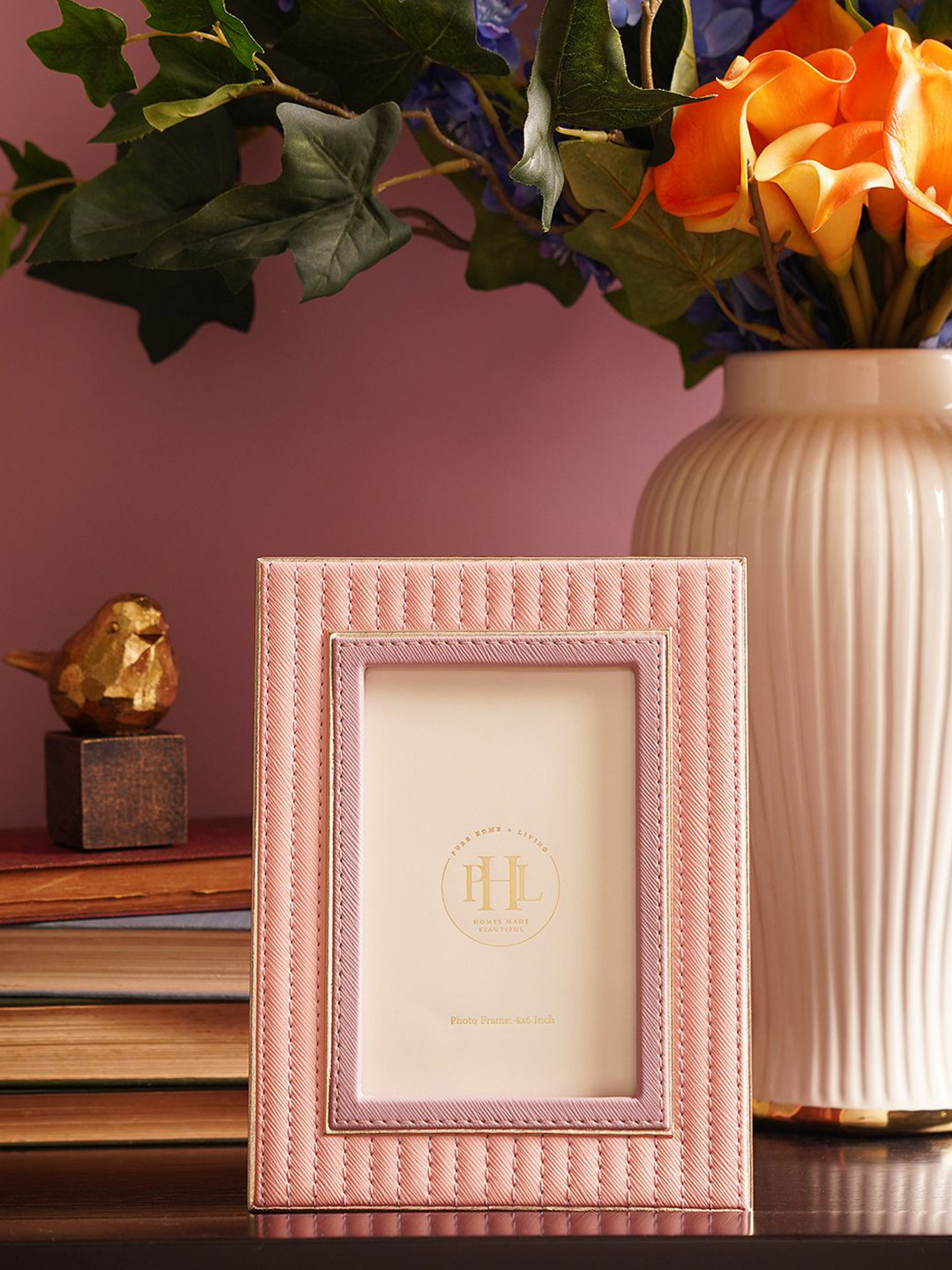 Pure Home and Living Pink & Purple Stitched Glass Table Photo Frame