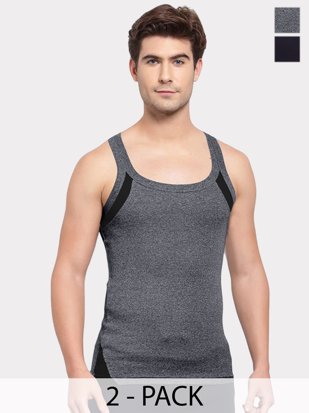 Sporto by Macho Men Pack Of 2 Combed Square Neck Sleeveless Cotton Gym Vest