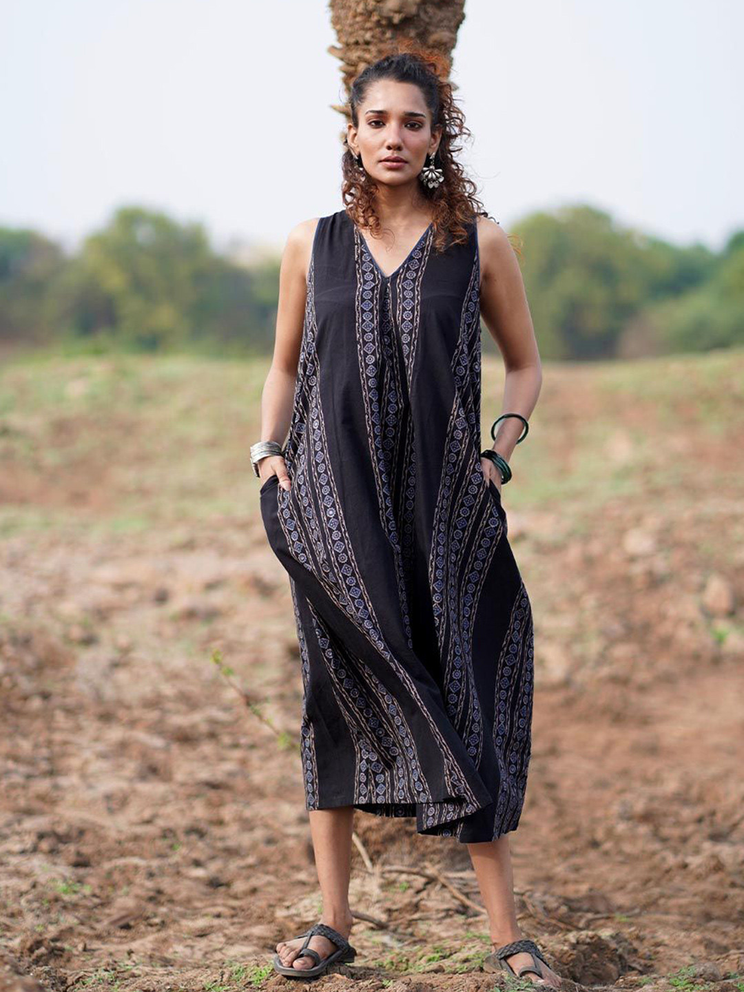 Chidiyaa WWB Floating Poems Blockprinted Cotton Dress