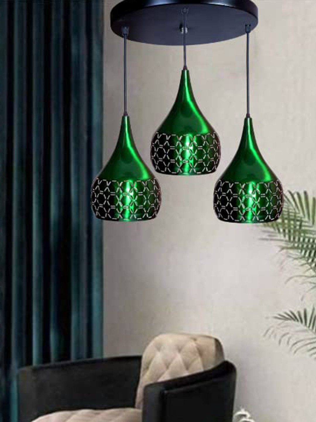 GAUVIK Green Textured Aluminium Ceiling Lamp