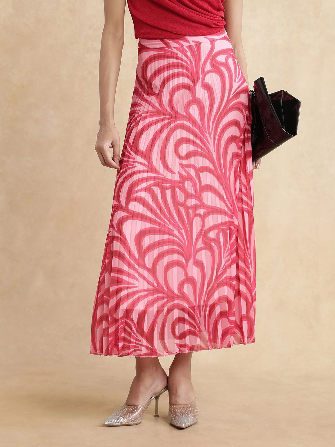 RAREISM Women Somsiri Primary Pink Printed A-Line Maxi Skirt
