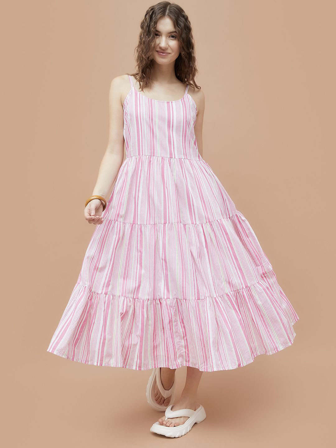 Colour Me by Melange Striped Shoulder Straps Fit & Flare Maxi Dress