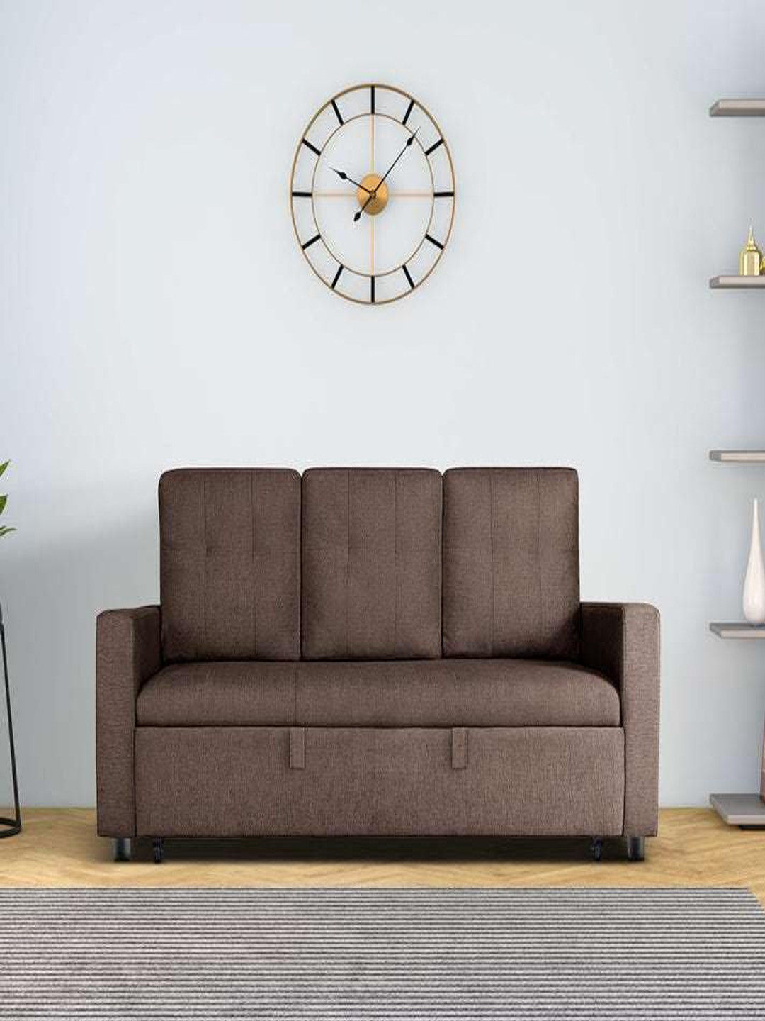 Duroflex Ease Saddle Brown 3 Seater Sofa Cum Bed With Pullout Mechanism