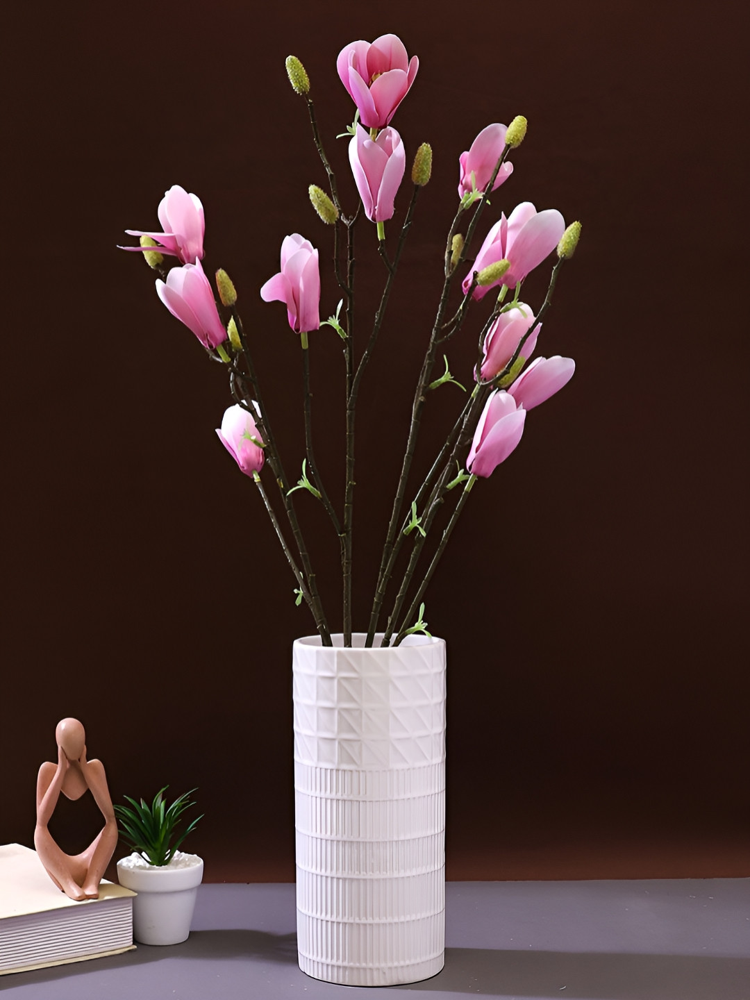 TAYHAA White Textured Elegance Ceramic Flower Vase