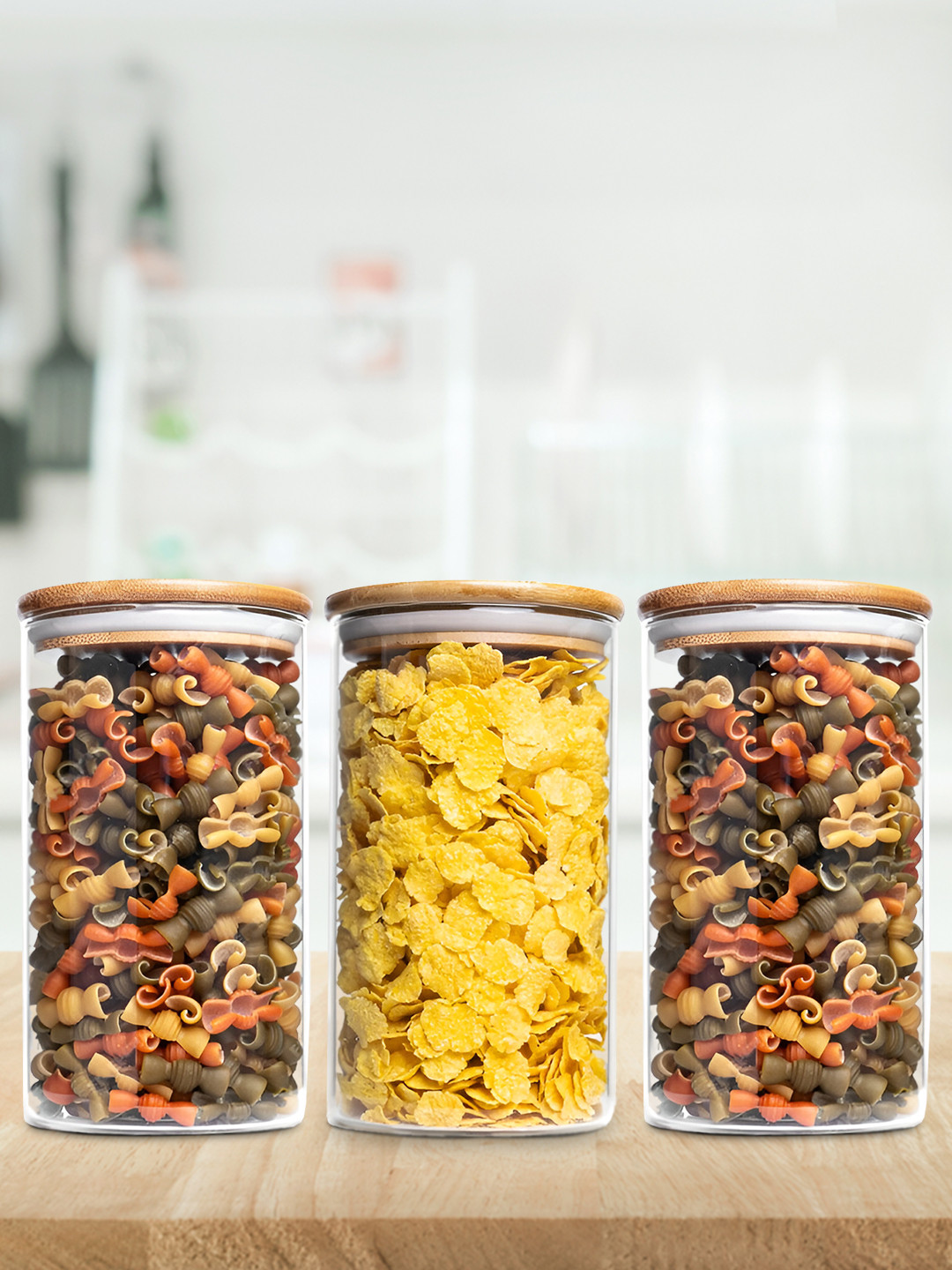 Allo White Glass Air Tight 3 Piece Clip-On Canister-600ml