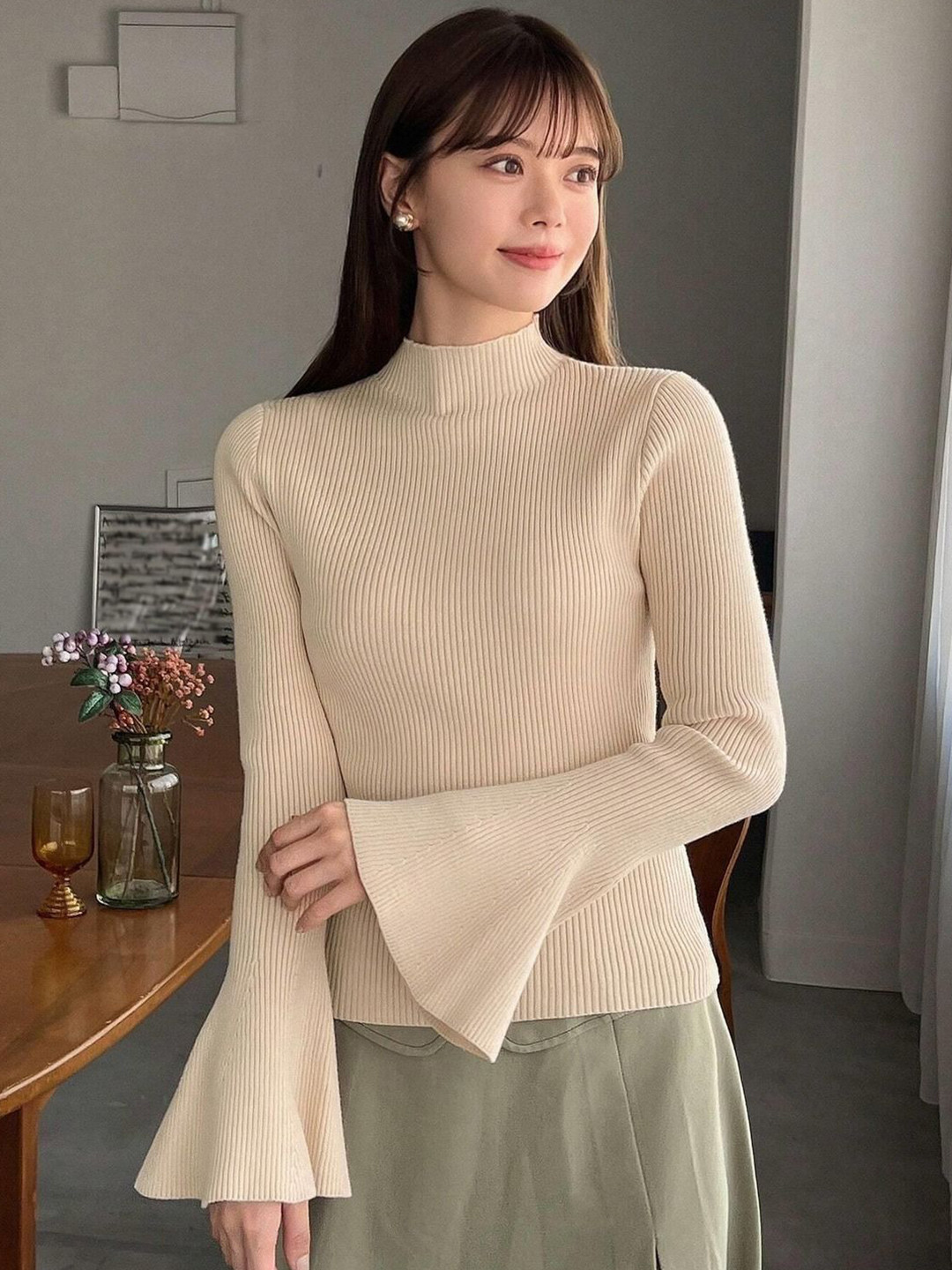 Kotty  Women Flared Sleeve Ribbed Top