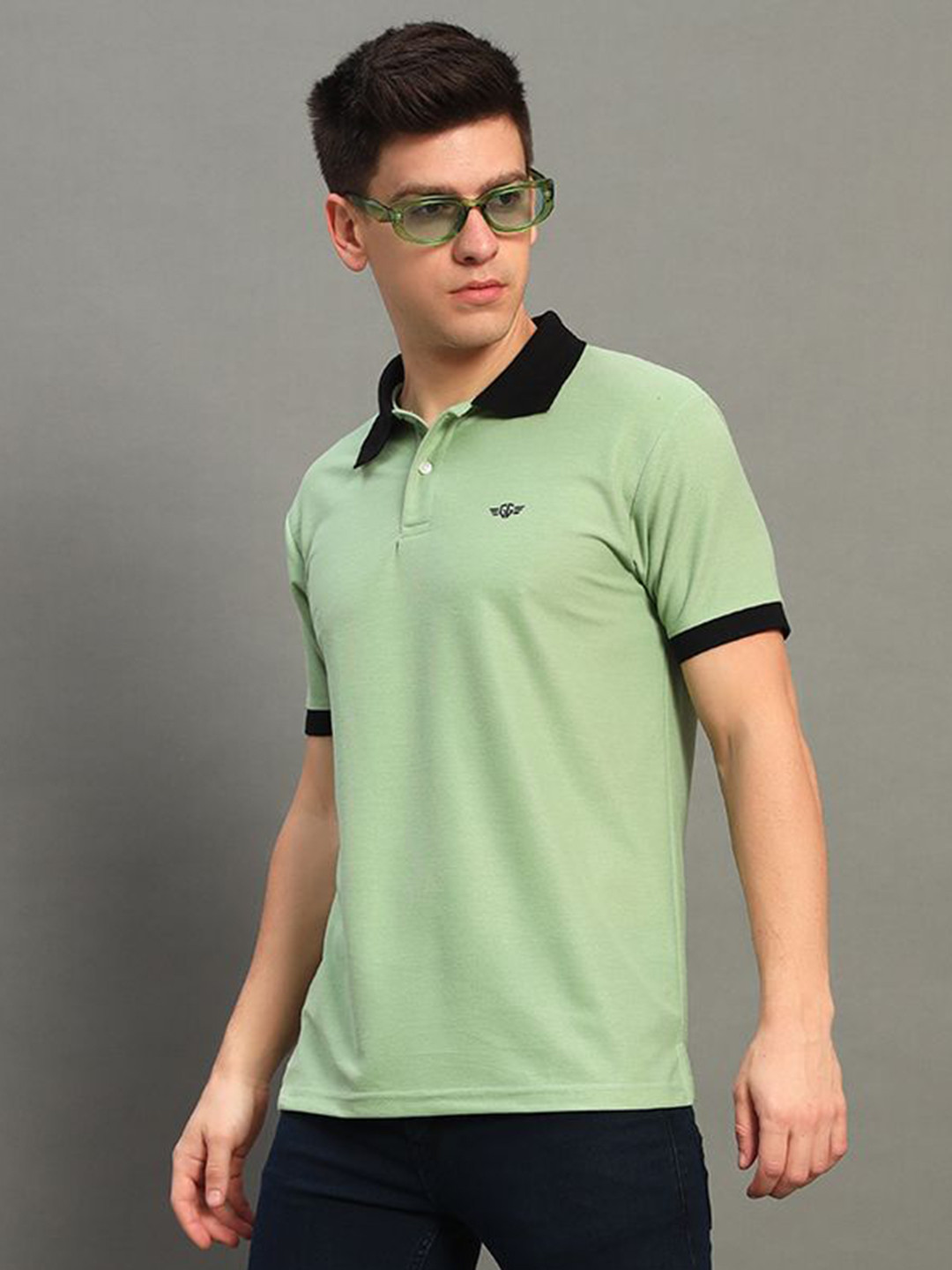 GET GOLF Men Solid Polo Collar Cotton T-shirt