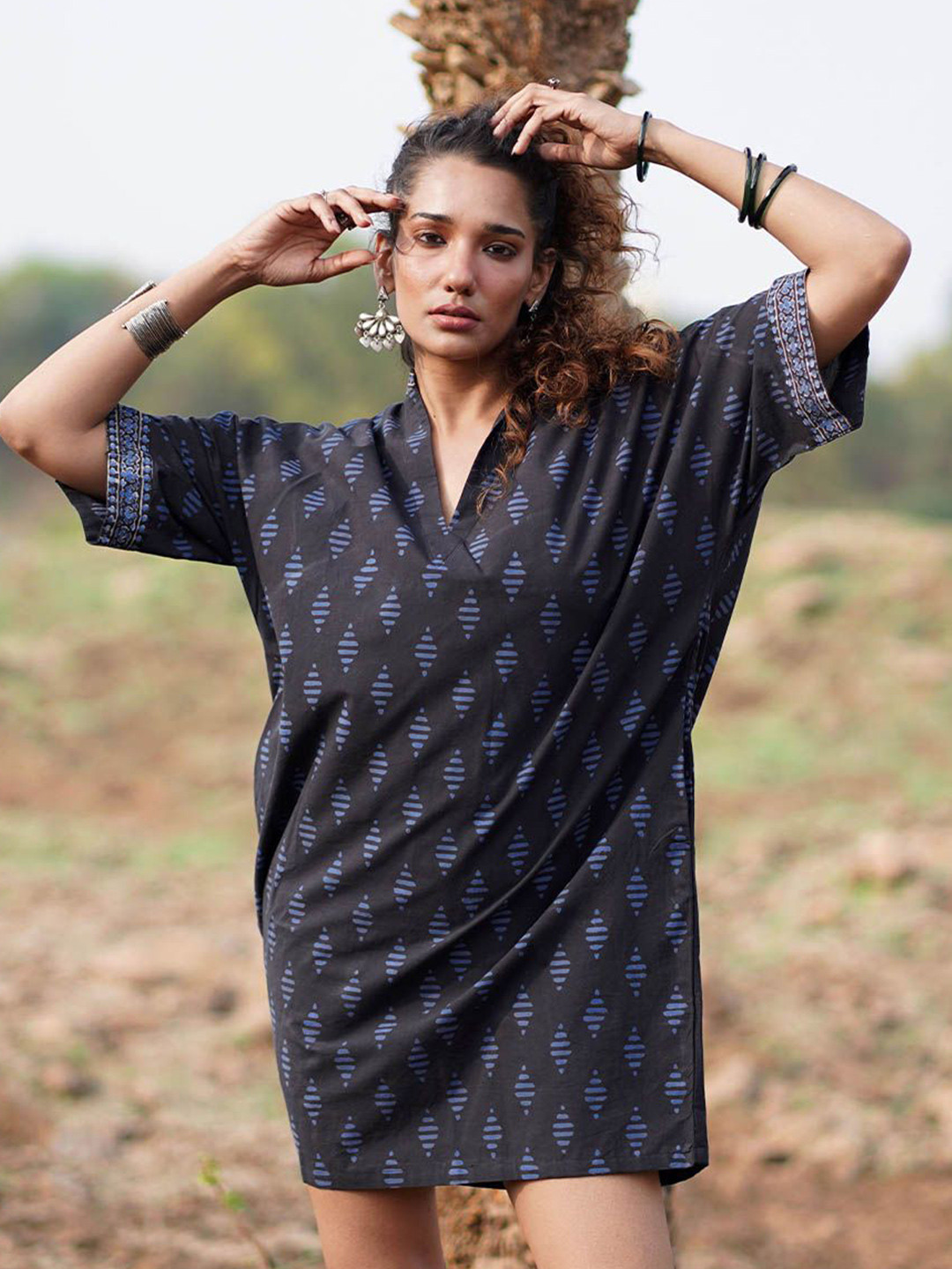 Chidiyaa WWB Swaying Silence Block Printed Cotton Dress