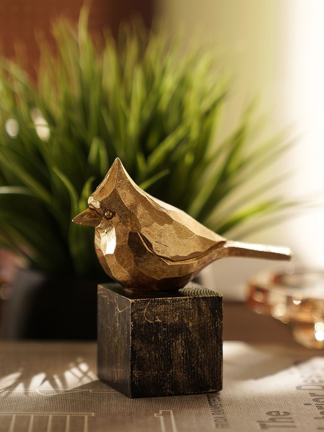 Pure Home and Living Gold-Toned Bird Figurine Showpiece