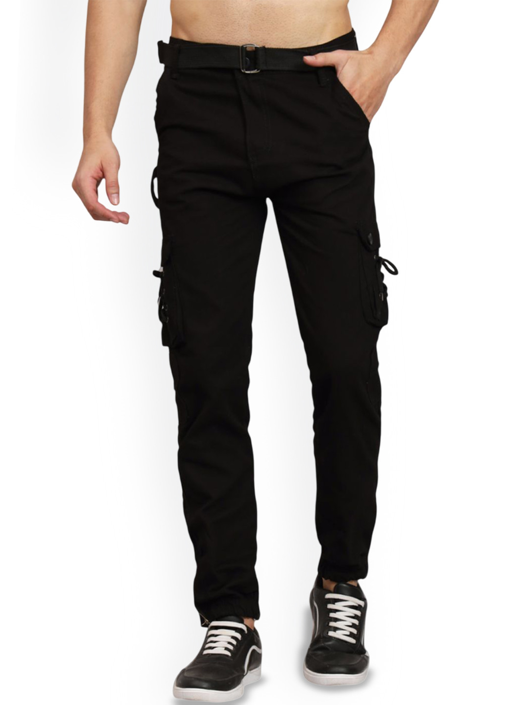 COMFITS Men Denim Classic Regular Fit Mid-Rise Flat-Front Cargo Trousers