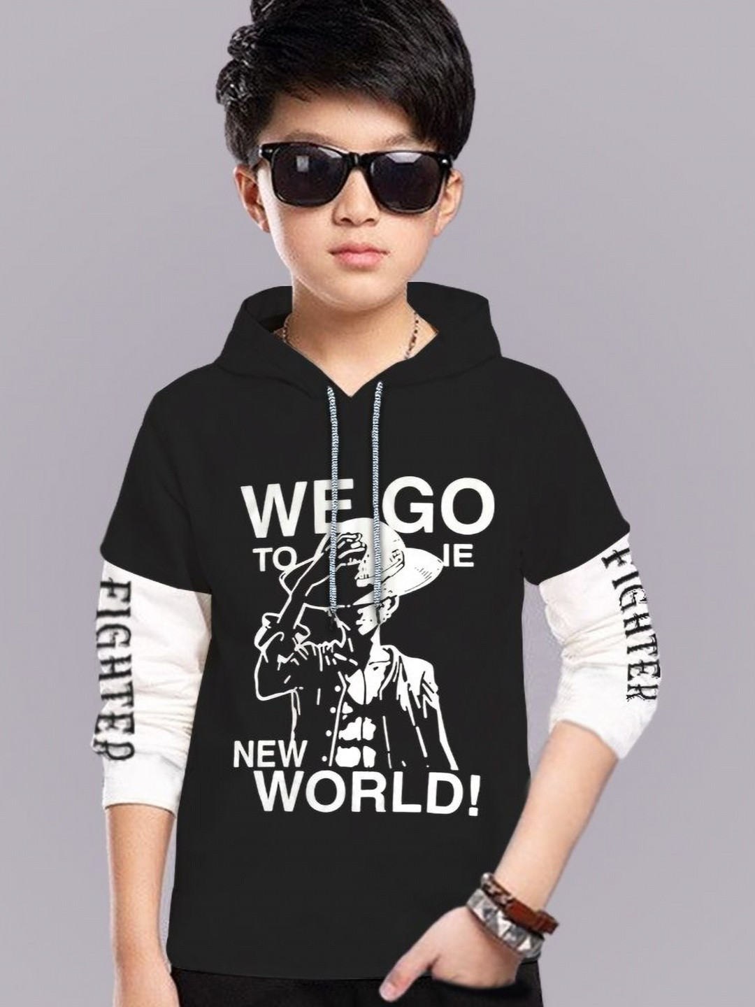 MYEONN Boys Graphic Printed Hooded Cotton T-shirt