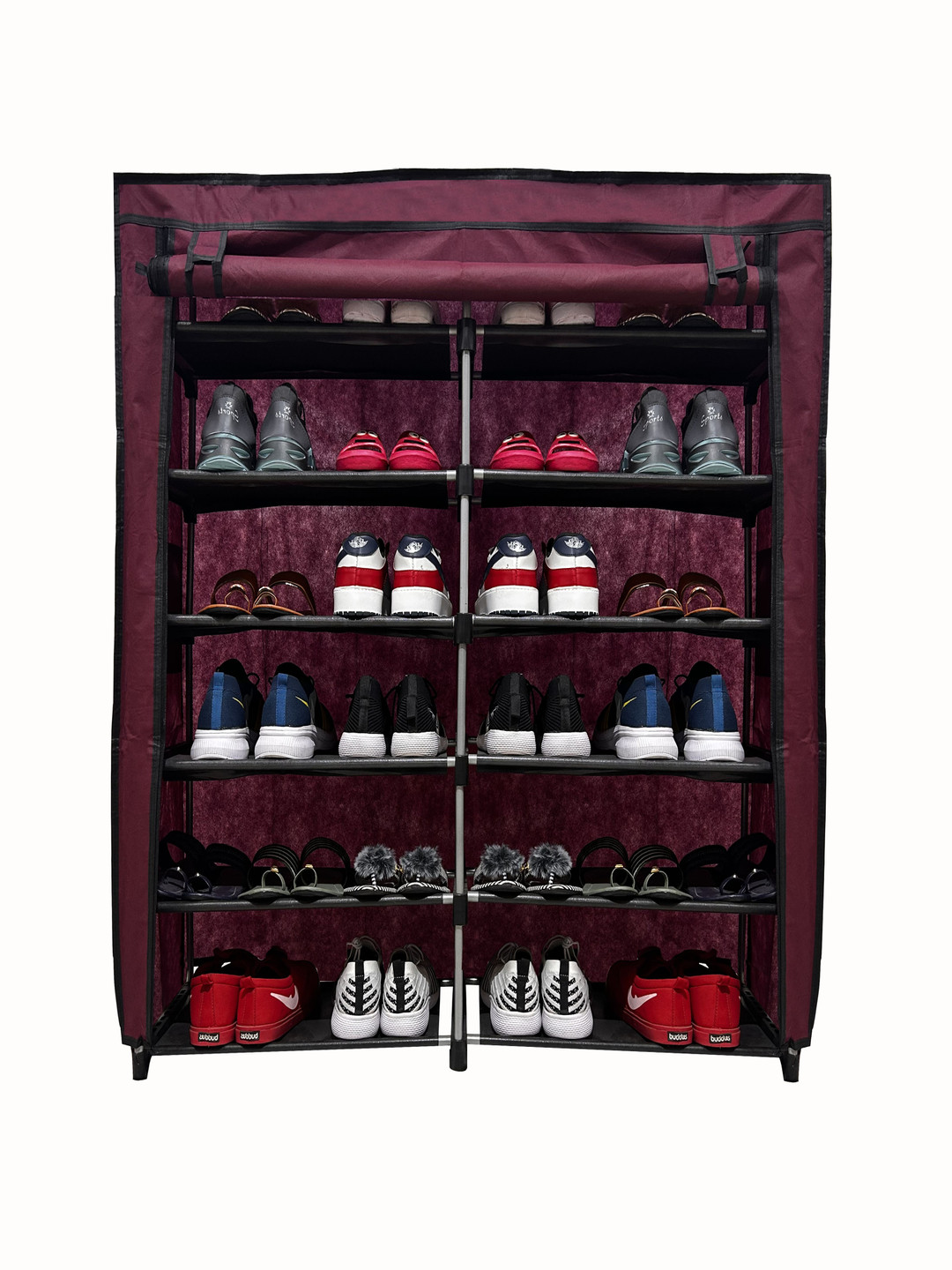 Rmerchants Maroon Stainless Steel 12 Shelves Shoe Rack