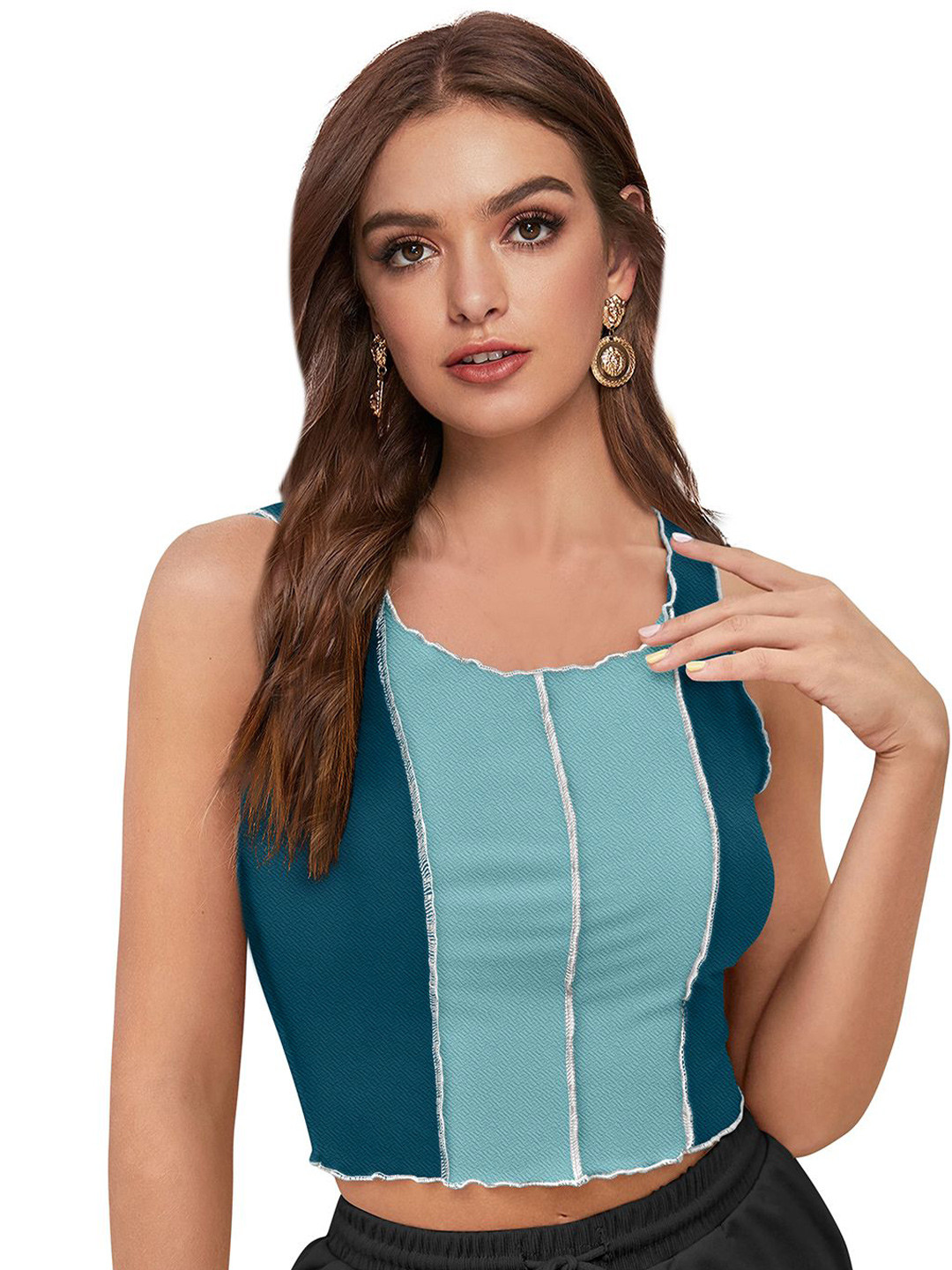 S.K.C Women Colourblocked Crop Tank Top