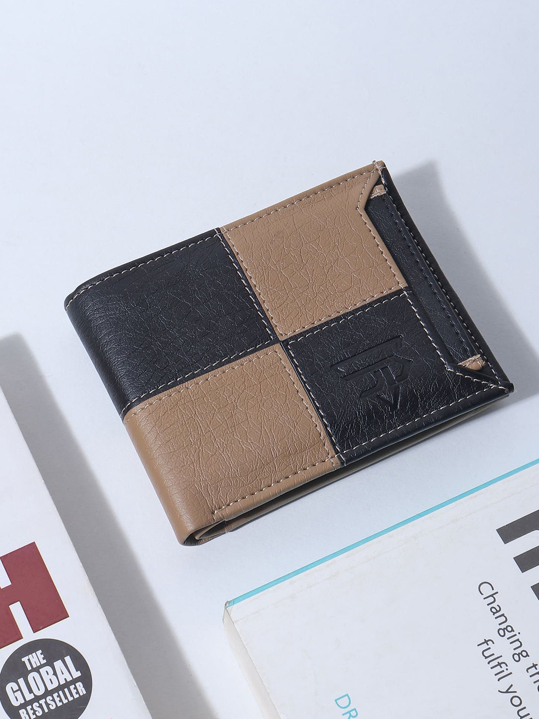 JND Men Colourblocked Cut Work PU Two Fold Wallet