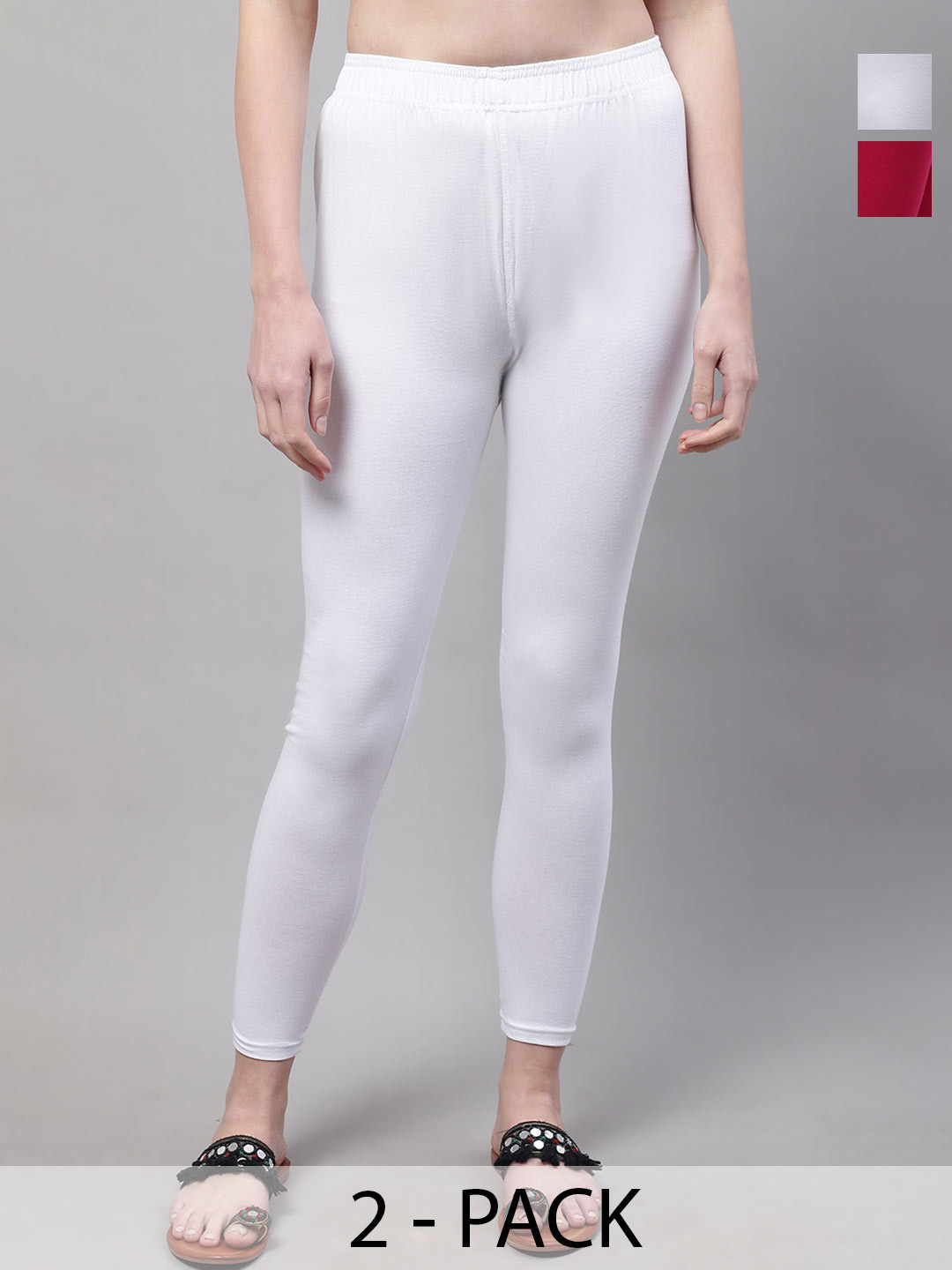 Valles365 by S.C. Pack Of 2 Women Cotton Mid-Rise Ankle-Length Leggings