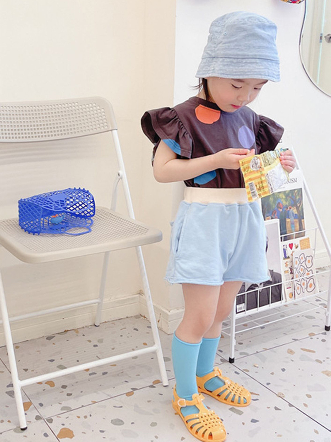 LULU & SKY Girls Polka Dots Flutter Sleeve Top