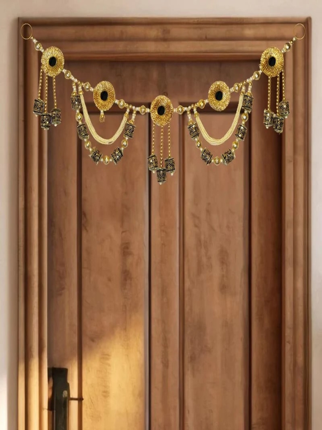 THE HOME CO. Gold Hanging Pearl Toran With Gota Mirror