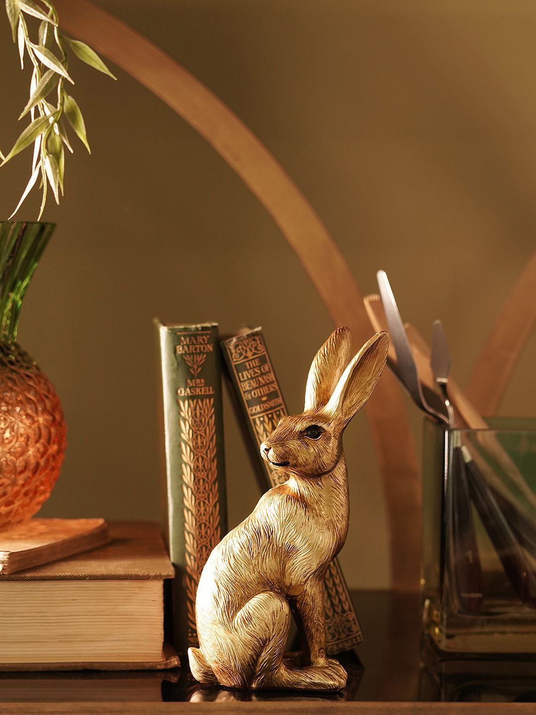 Pure Home and Living Gold-Toned & Black Rabbit Polyresin Figurine Showpiece