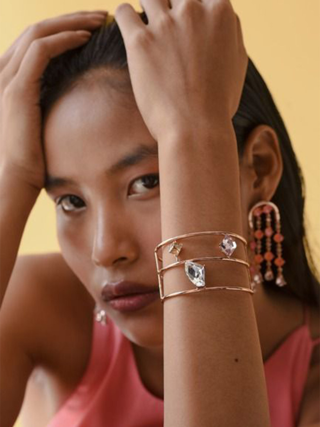 ESME Rose Gold-Plated Artificial Stones Studded Cuff Bracelet