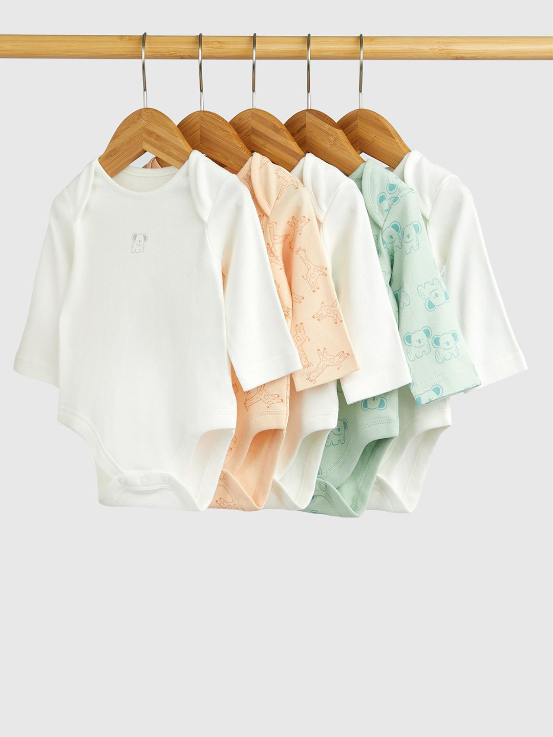 mothercare Infants Kids Pack Of 5 Safari Pure Cotton Bodysuits