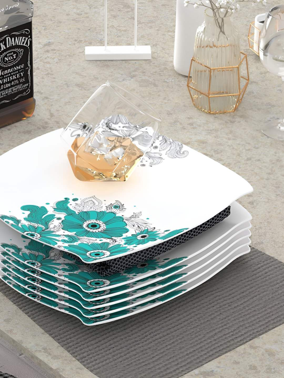 Castleite White & Blue 6 Pieces Melamine Plates