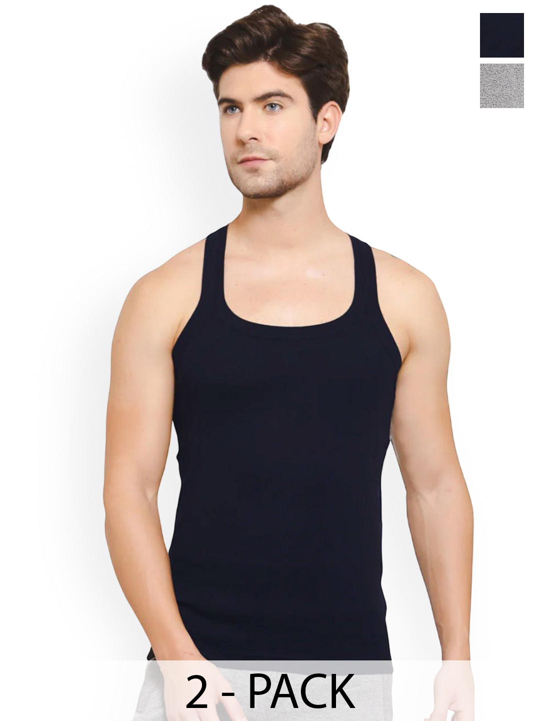 Sporto by Macho Men Pack Of 2 Square Neck Combed Cotton Gym Vest