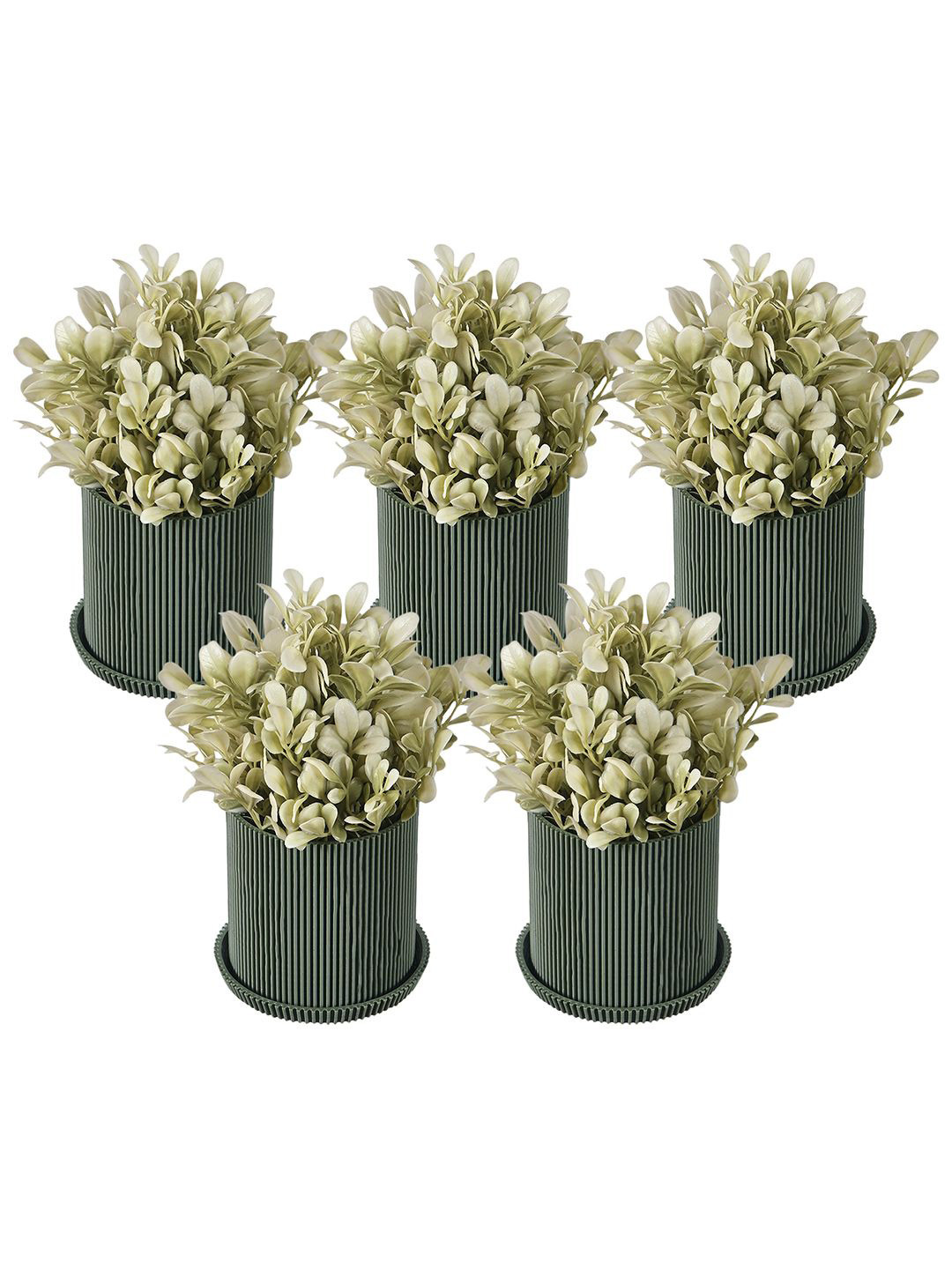 Kuber Industries Green & White 5 Pieces Artificial Flower With Pot