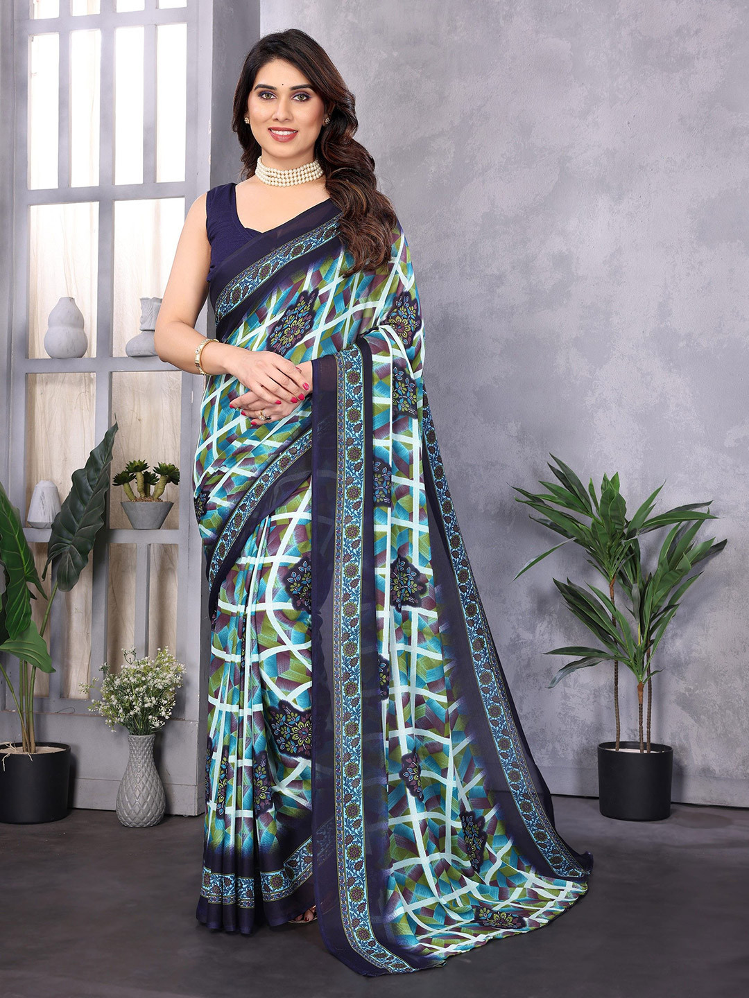Ambuja International Checked Saree
