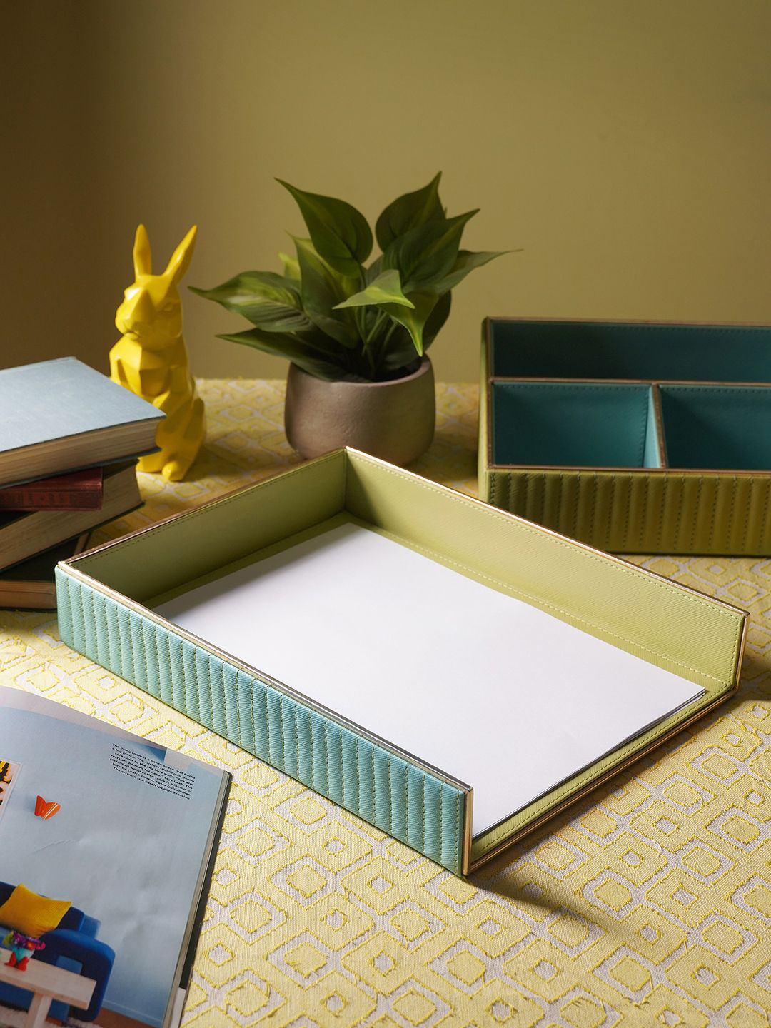 Pure Home and Living Blue & Green Stitched Faux Leather Serving Tray