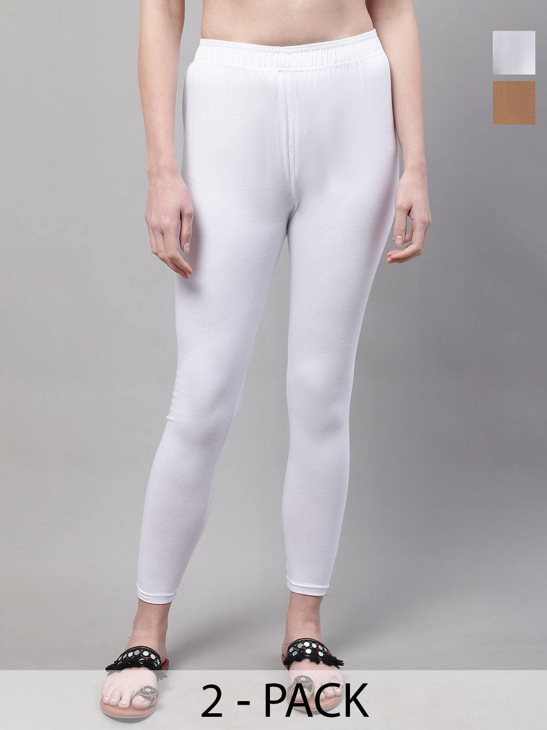 Valles365 by S.C. Women Pack Of 2 Cotton Mid-Rise Ankle-Length Leggings