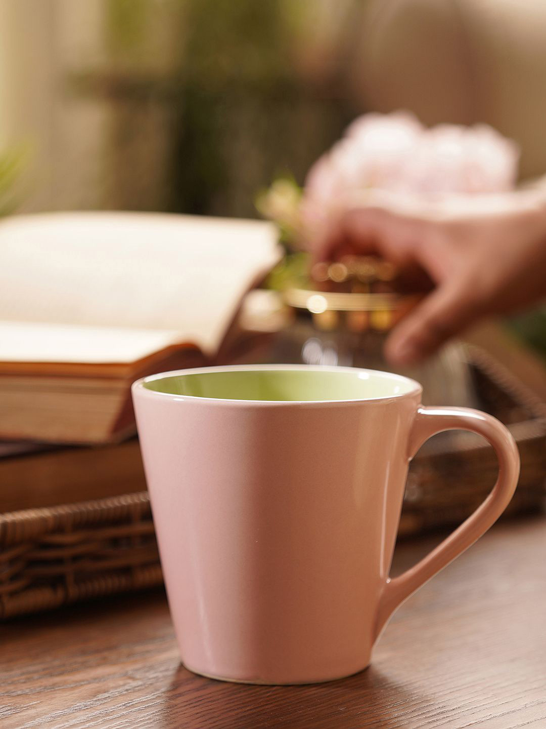 Pure Home and Living Adventure Calling Pink Ceramic Handmade 2 Piece Mugs-300ml