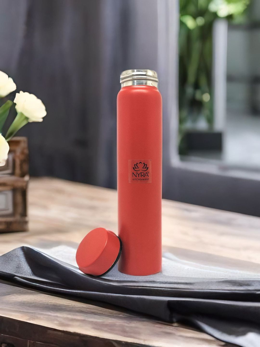 Nyra Kitchenware Red Brand Logo Stainless Steel Single Wall Vacuum Water Bottle - 450ml