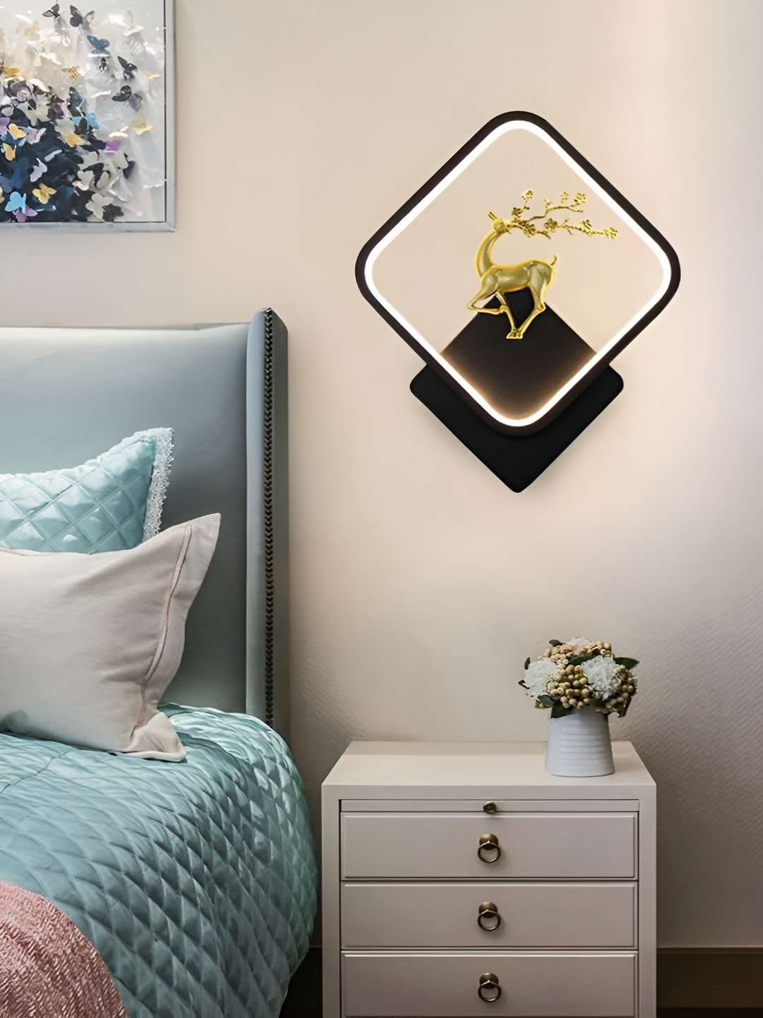 KINIS Black and Gold-Toned Printed Acrylic Square Shaped Wall Lamp