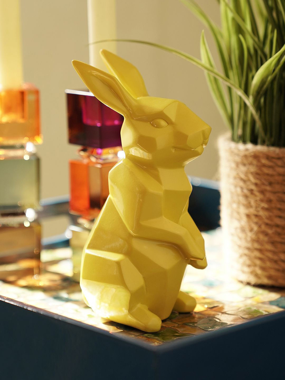 Pure Home and Living Rabbit Yellow Polyresin Matte Living Room Medium Showpiece - 1.2 Inches