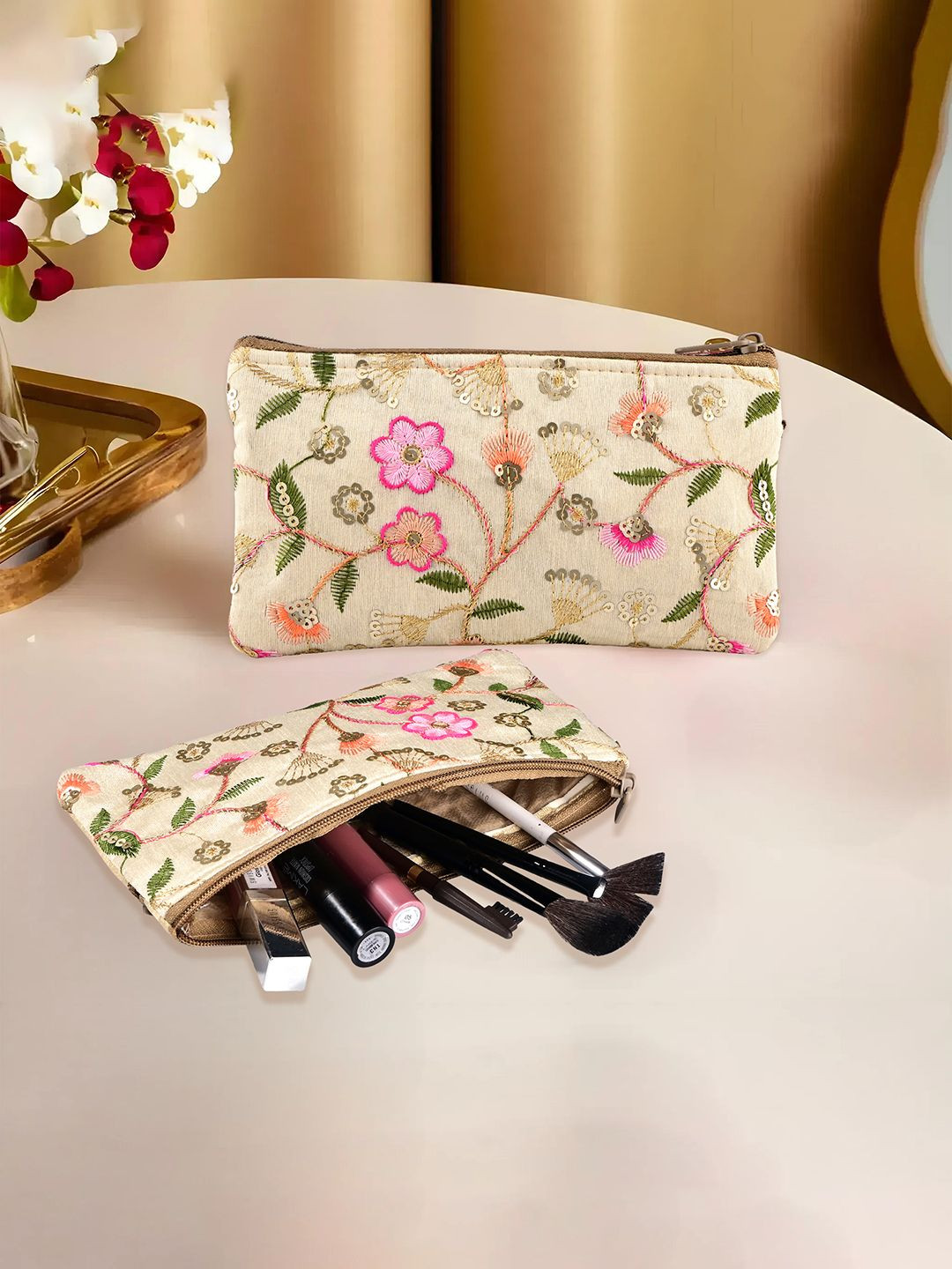 Kuber Industries Pack of 2 Traditional Ladies Hand Purse with Zip Embroidered Purse Clutch