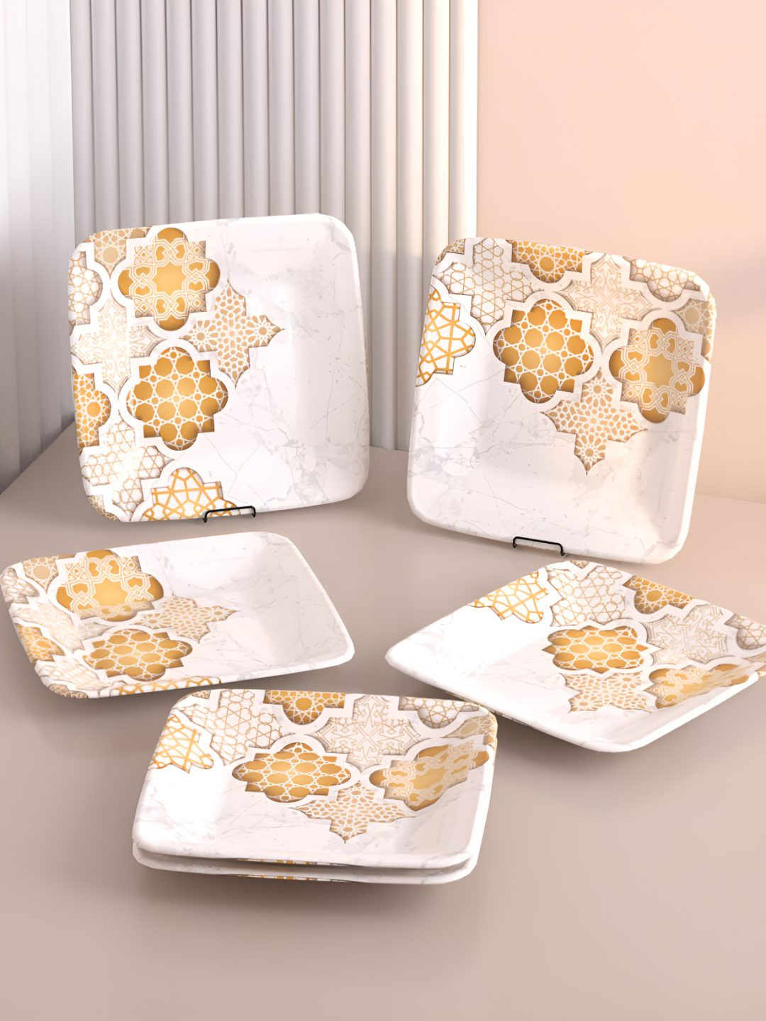 Castleite White & Brown 6 Pieces Melamine Plates