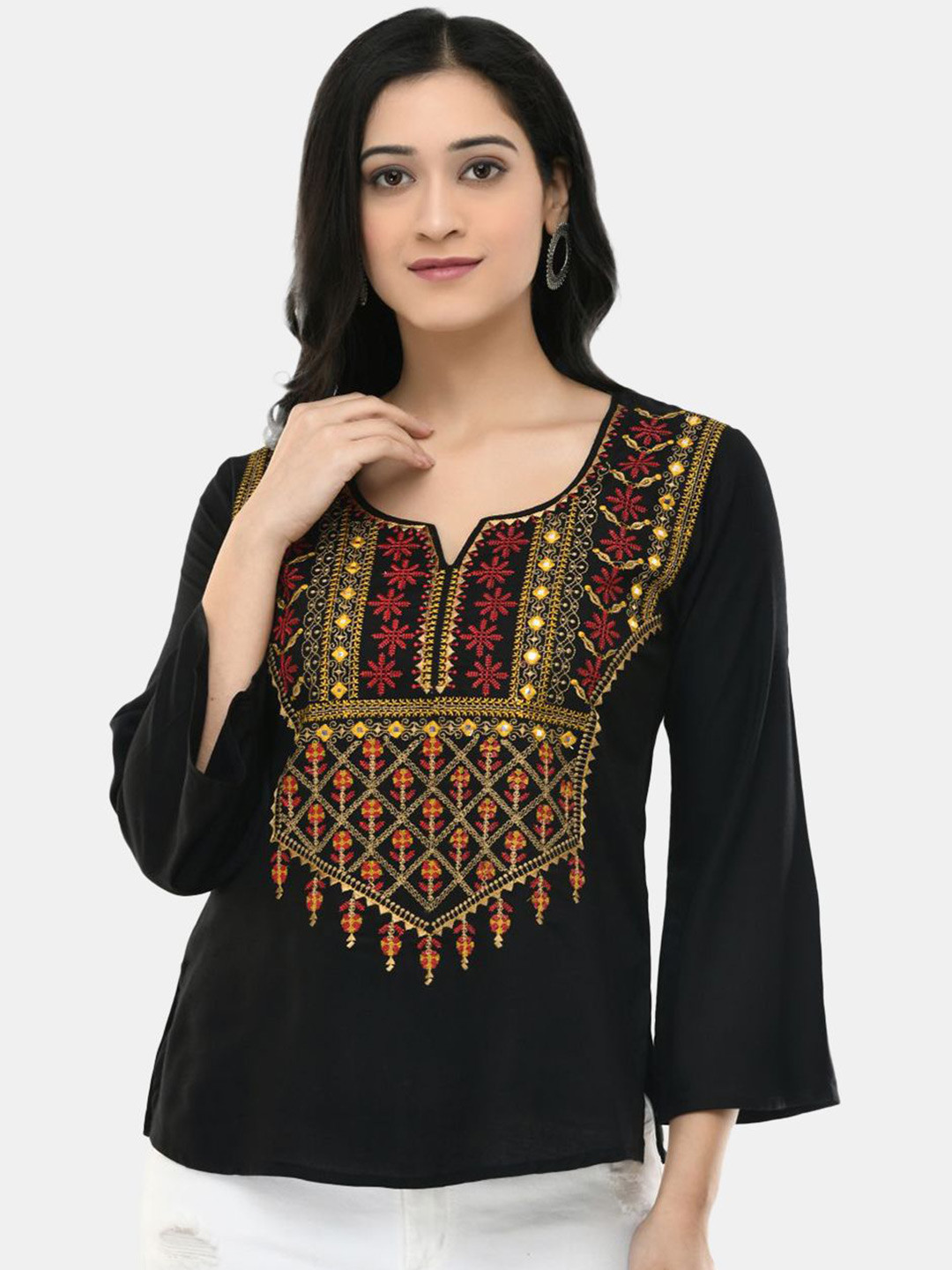 VAAMII Women Embroidered Round Neck Top