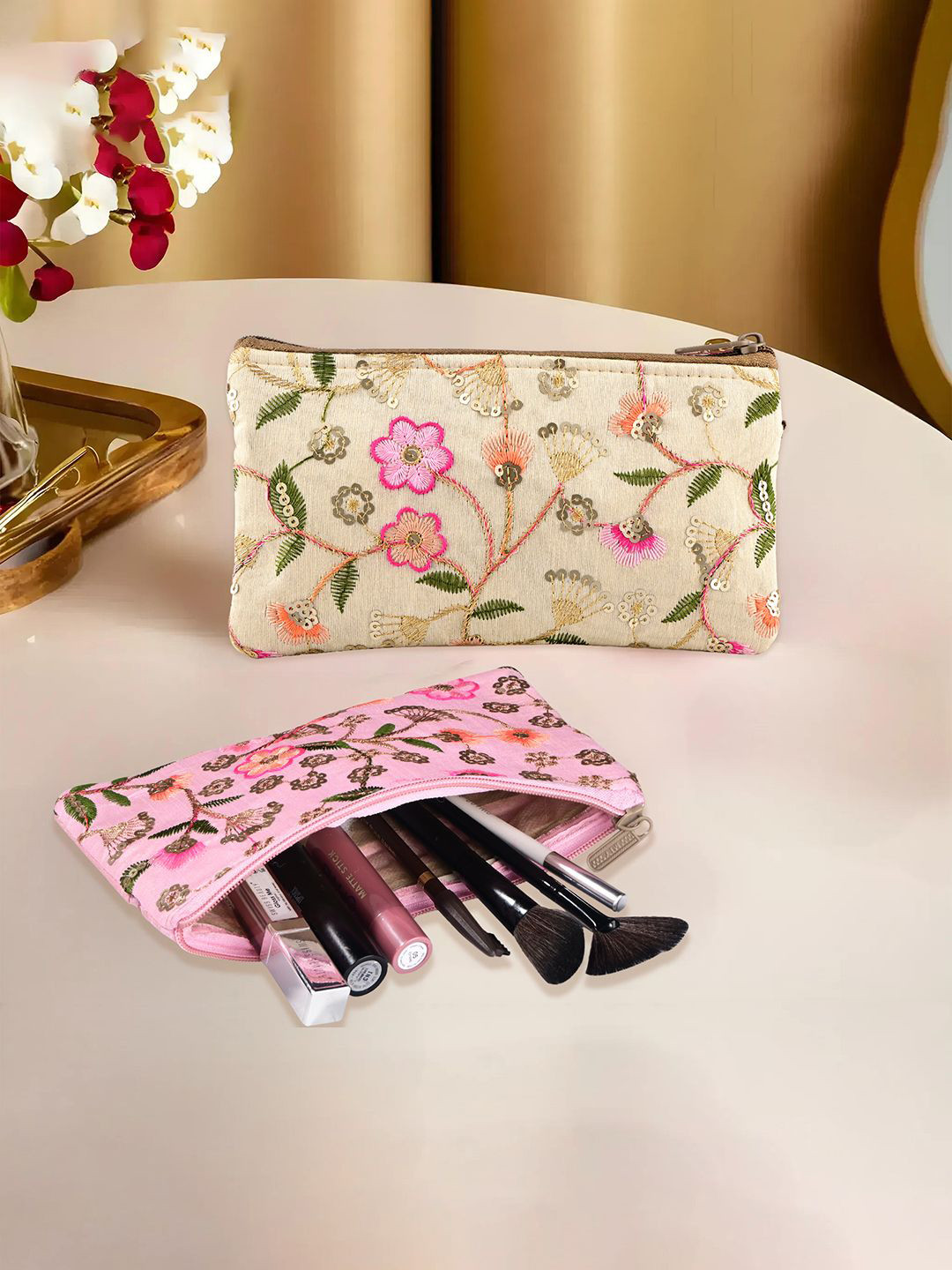 Kuber Industries 4 Pcs Traditional Ladies Hand Purse with Zip Embroidered Clutch