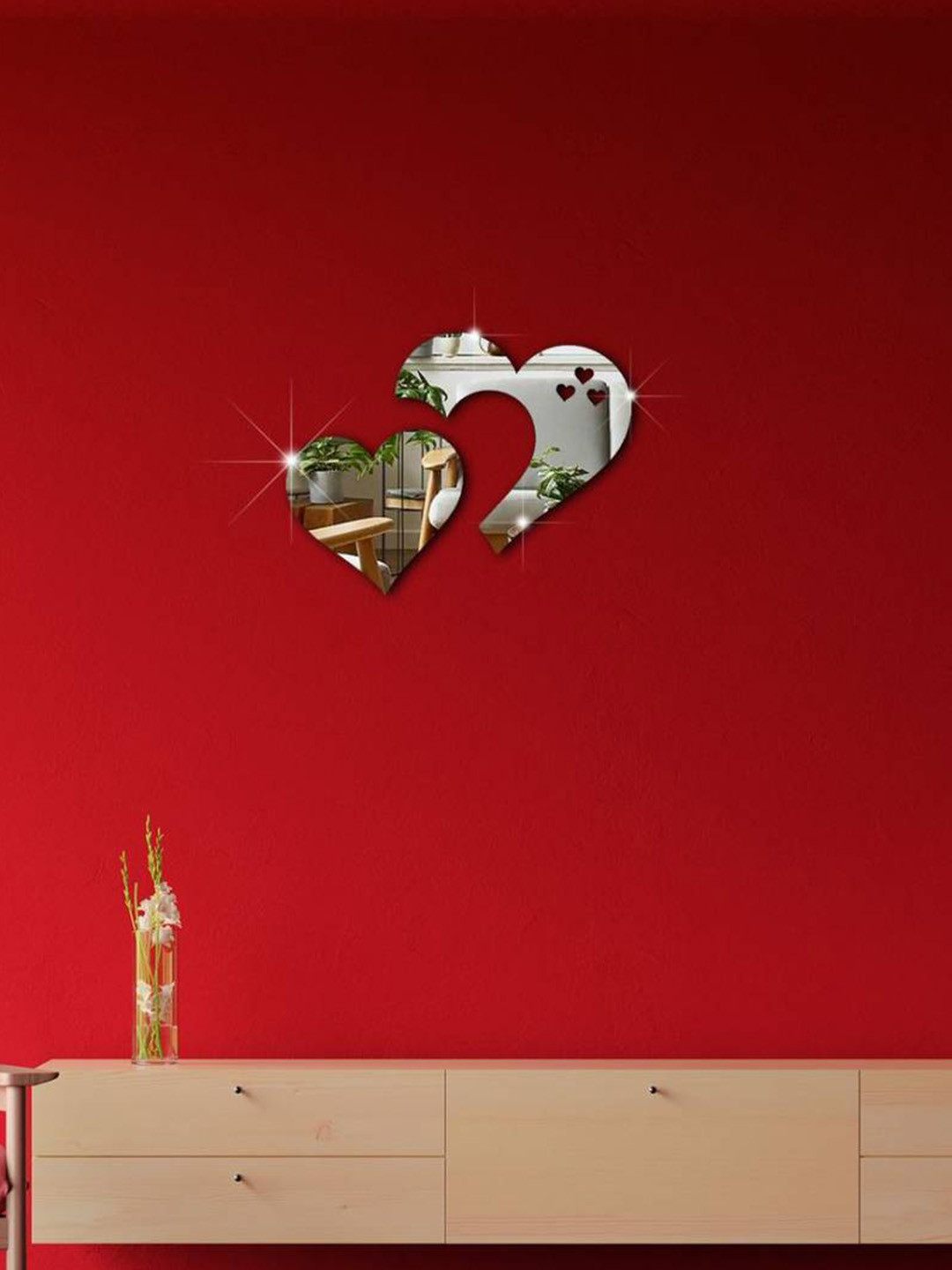 VAH Kya Bat Hai !! Heart Glass Matte Sticking Hall 5Pcs Wall Plates-7.9In